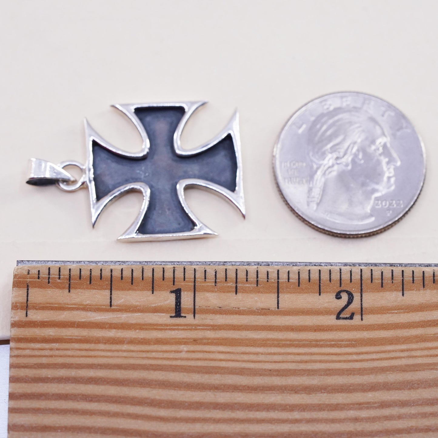 Sterling Silver Maltese Cross Pendant, Gothic Cross Charm, Biker Jewelry