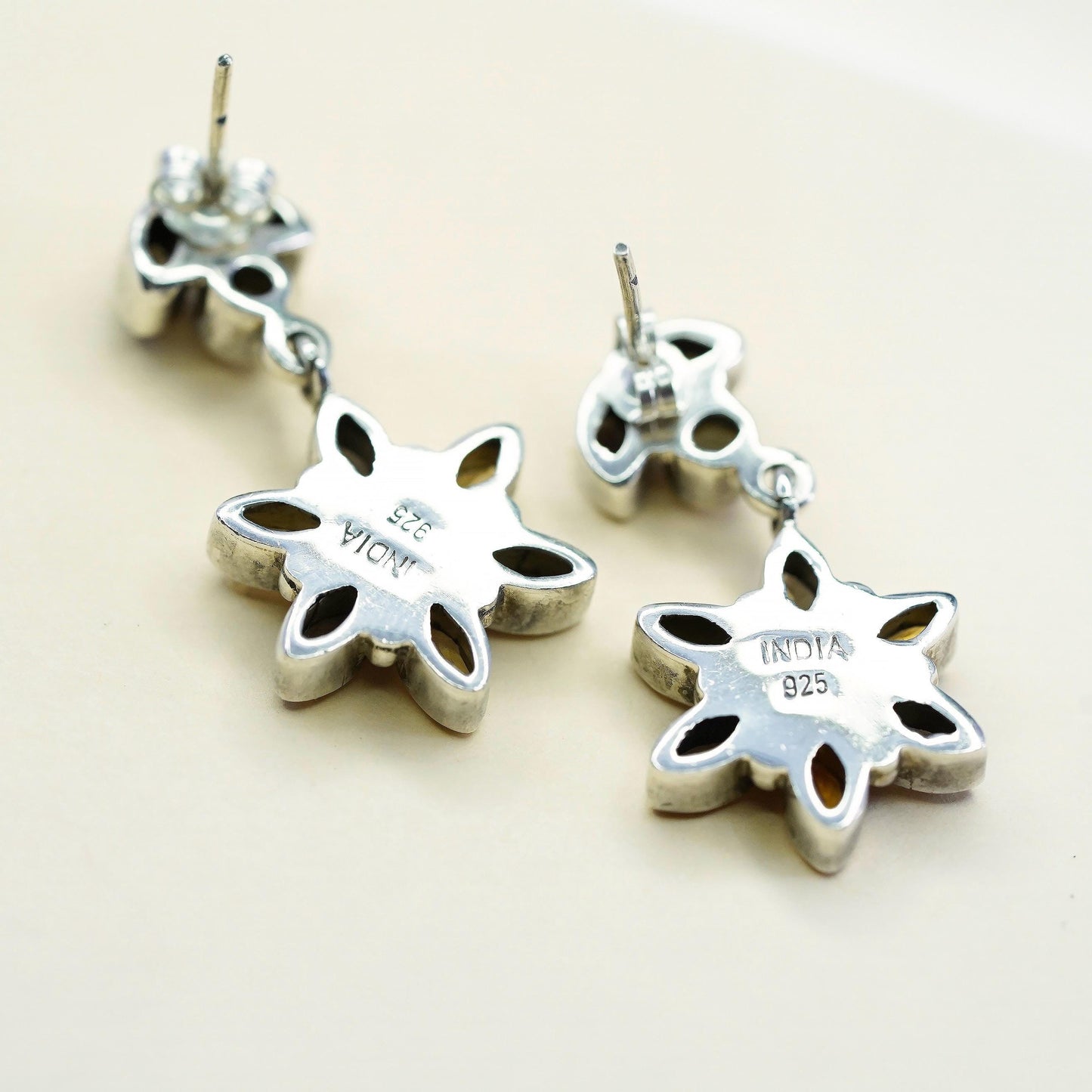Sterling silver earrings, 925 multi gemstones flower citrine pearl smoky quartz