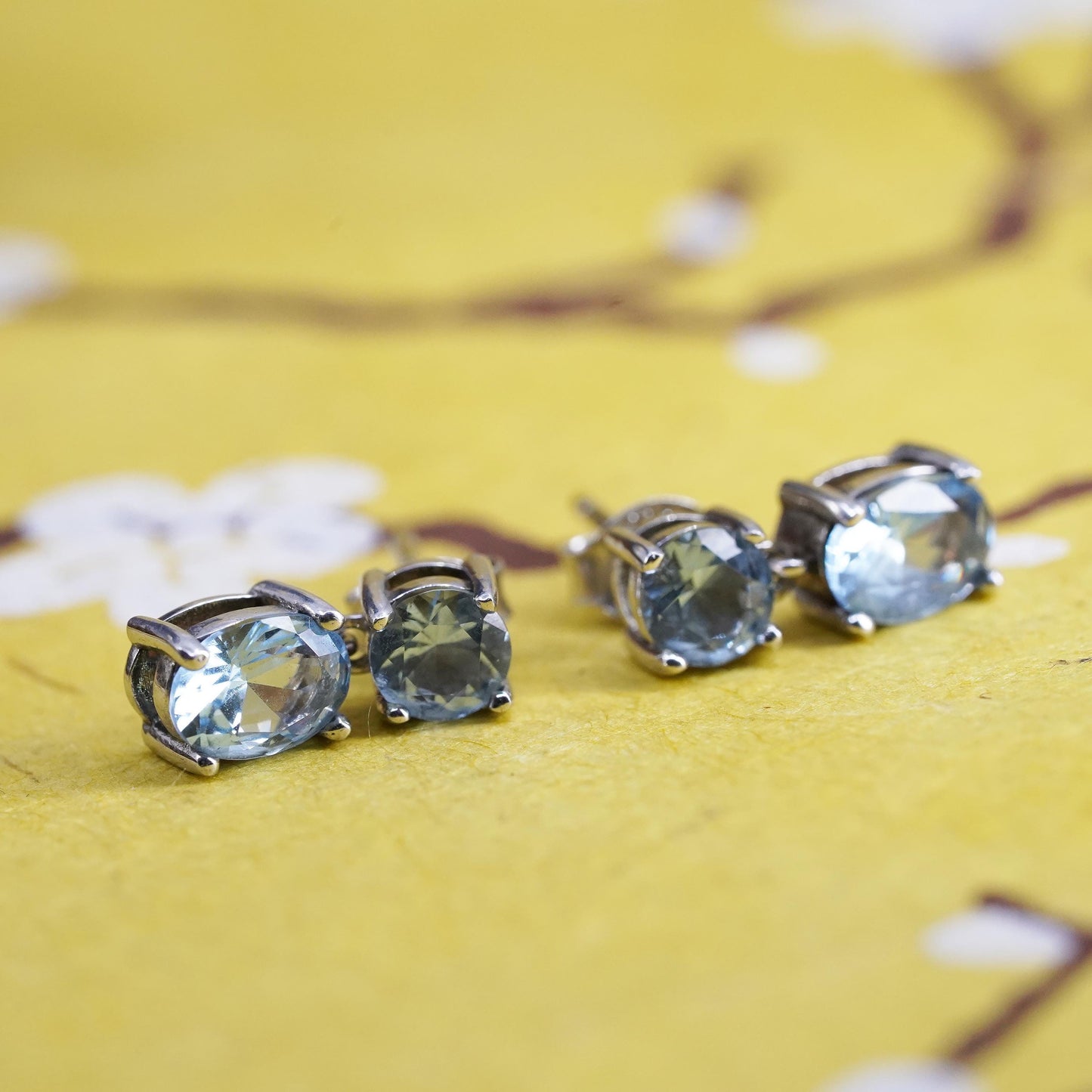 Vintage sterling silver handmade earrings, 925 blue topaz drops