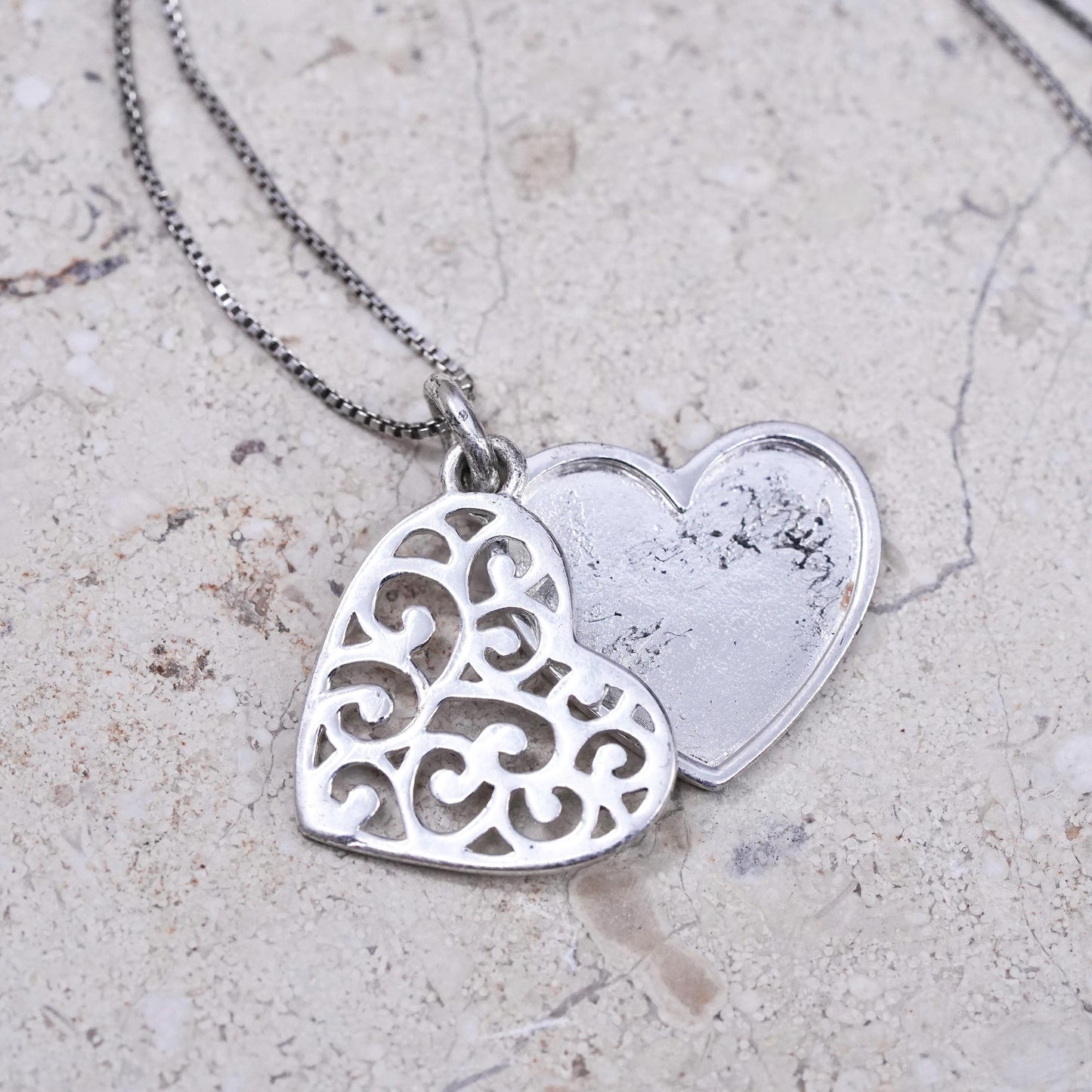 18”, Sterling silver necklace, 925 box chain heart mom you are the heart