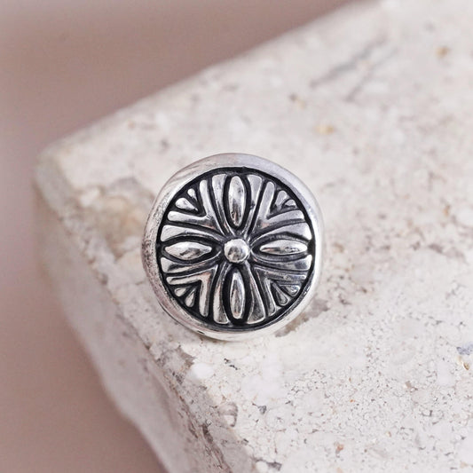 Vintage sterling silver handmade pendant, 925 textured circle charm