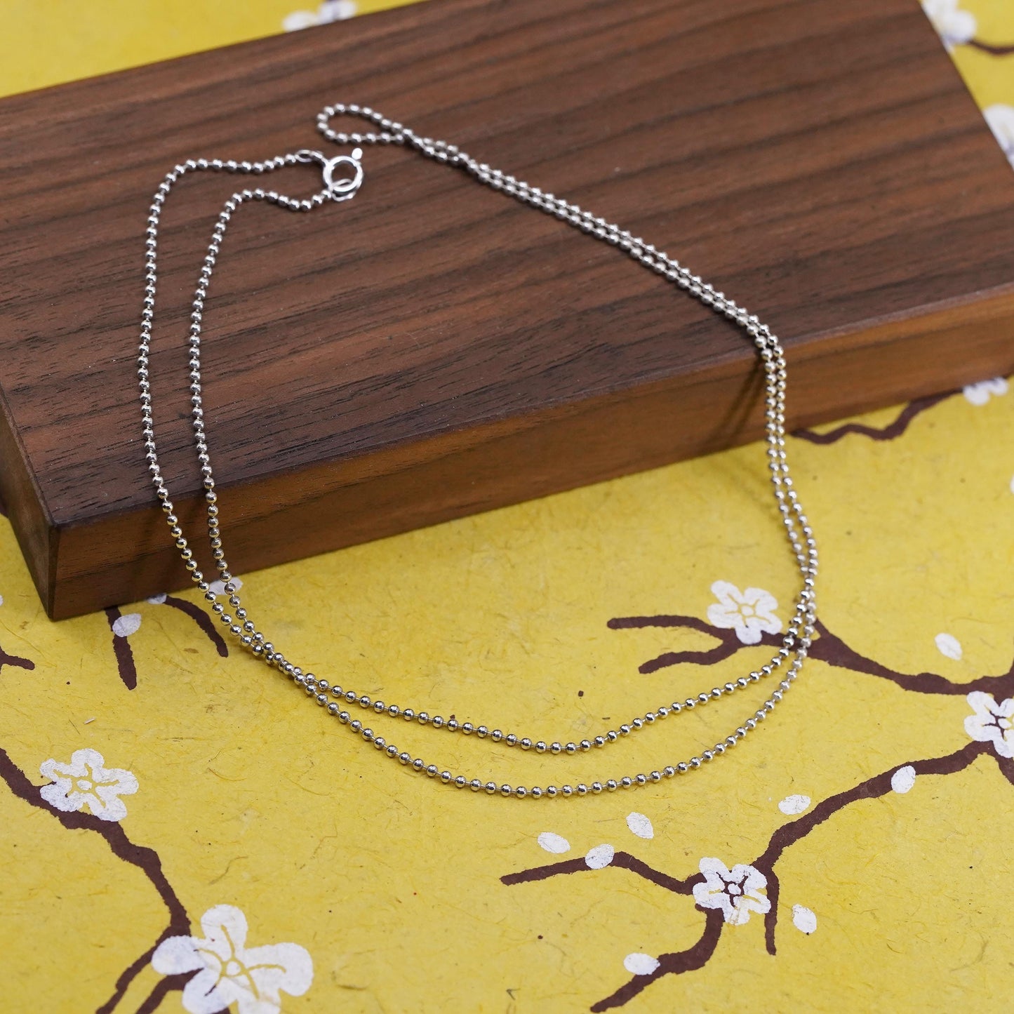 24”, 1mm, vintage Sterling silver beads necklace, 925 chain