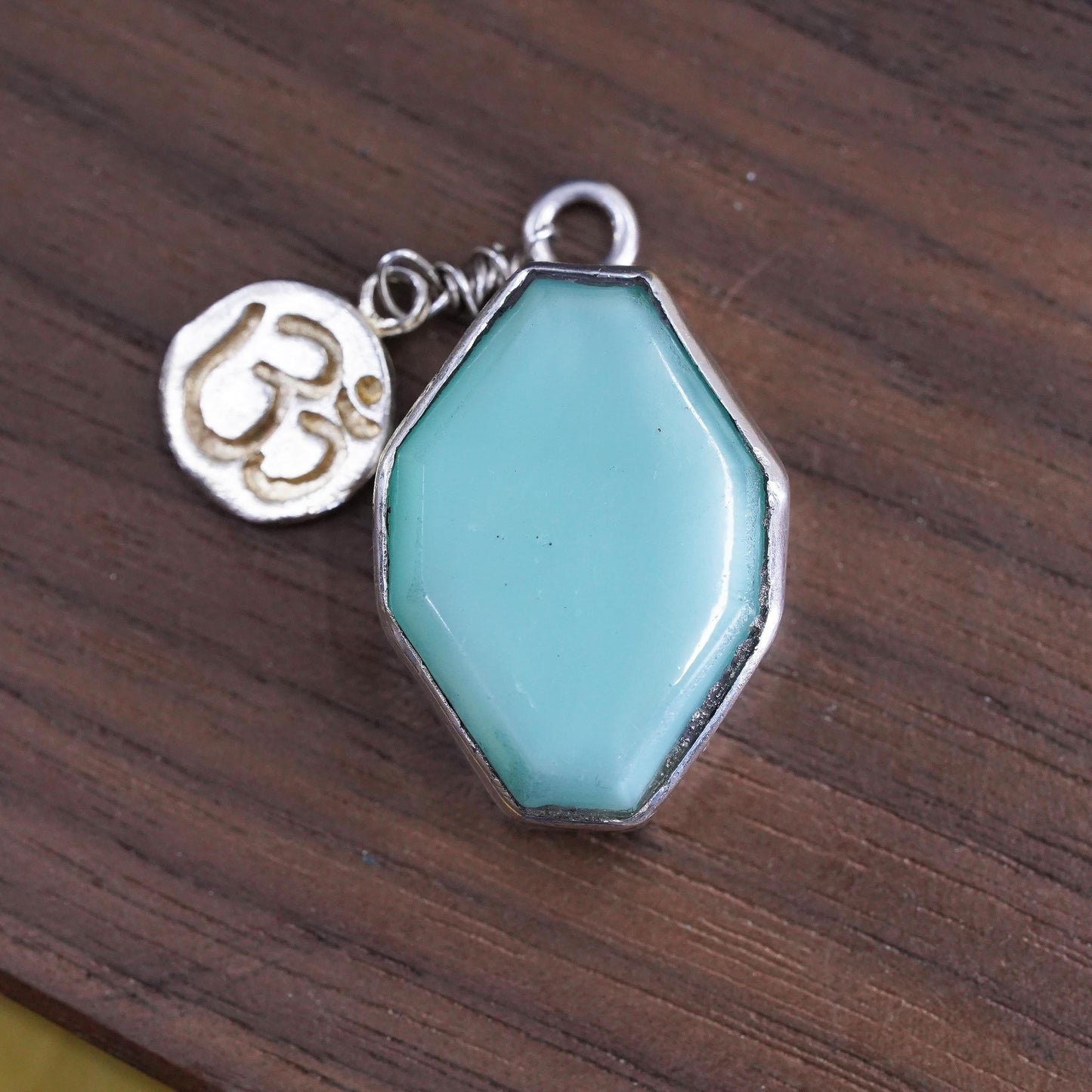 Vintage Sterling 925 silver handmade pendant with om aum and turquoise