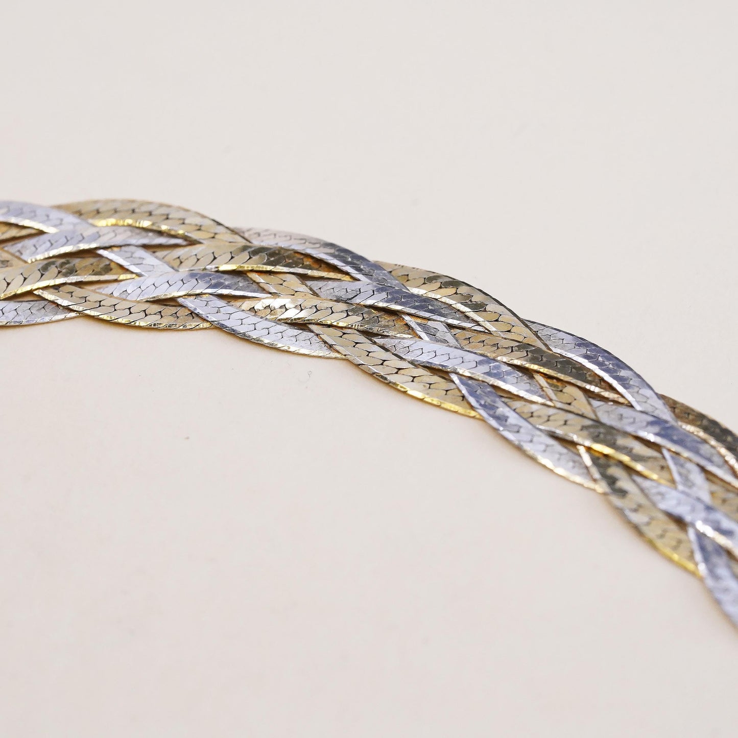 18", VTG vermeil gold sterling silver necklace, 925 braided herringbone chain