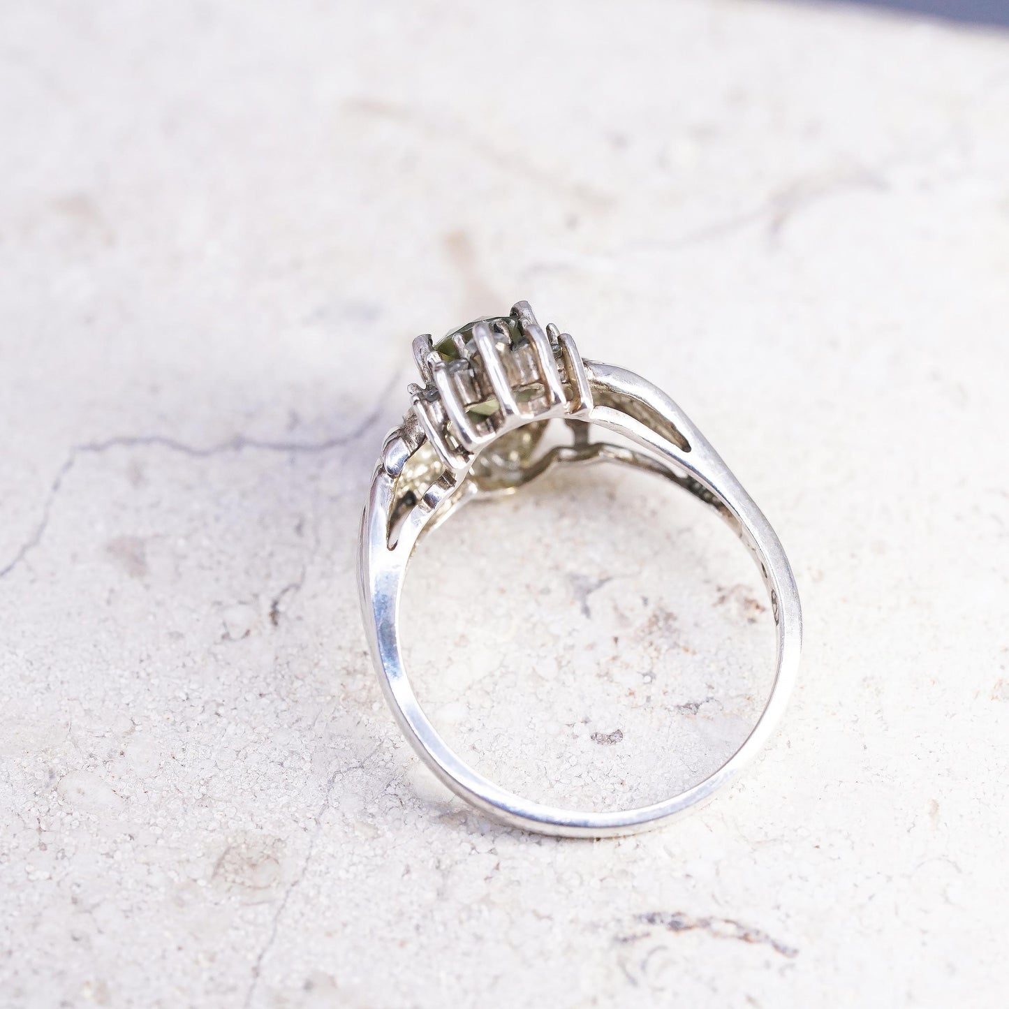 Size 8.25, vintage Sterling silver 925 handmade ring with teardrop peridot cz