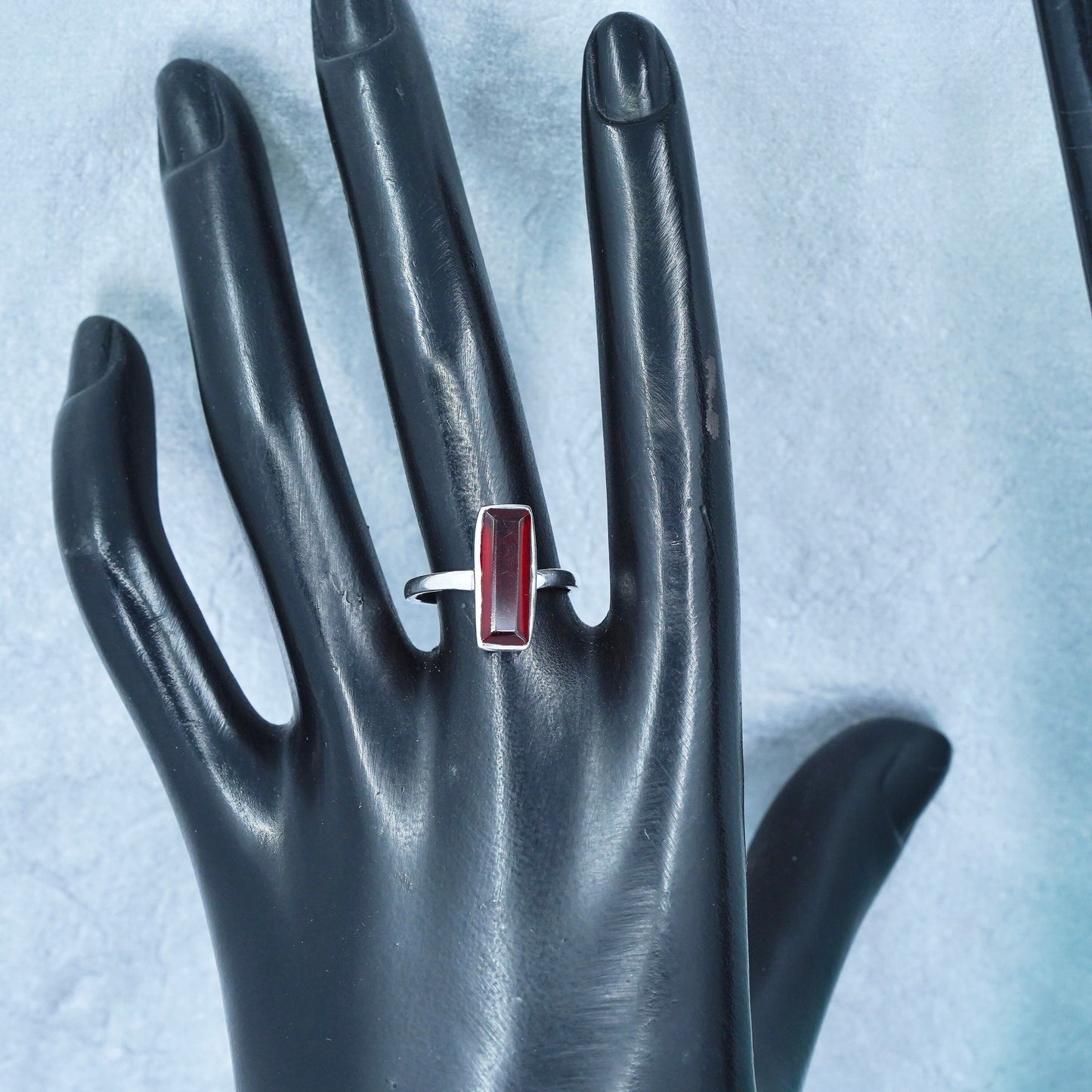Size 7, vintage Sterling 925 silver ring with long ruby