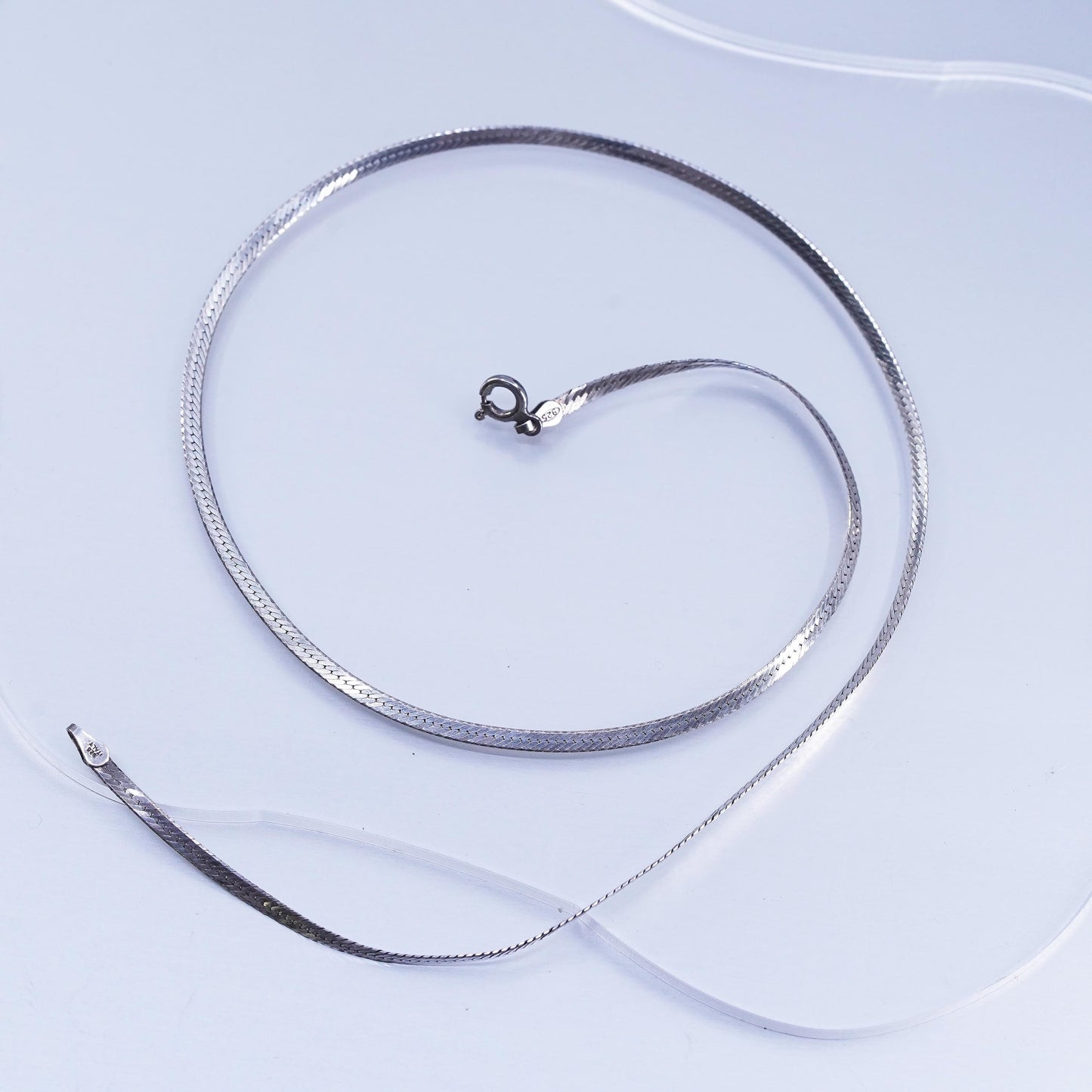 18” 3mm, vintage Italian Sterling 925 silver herringbone chain necklace
