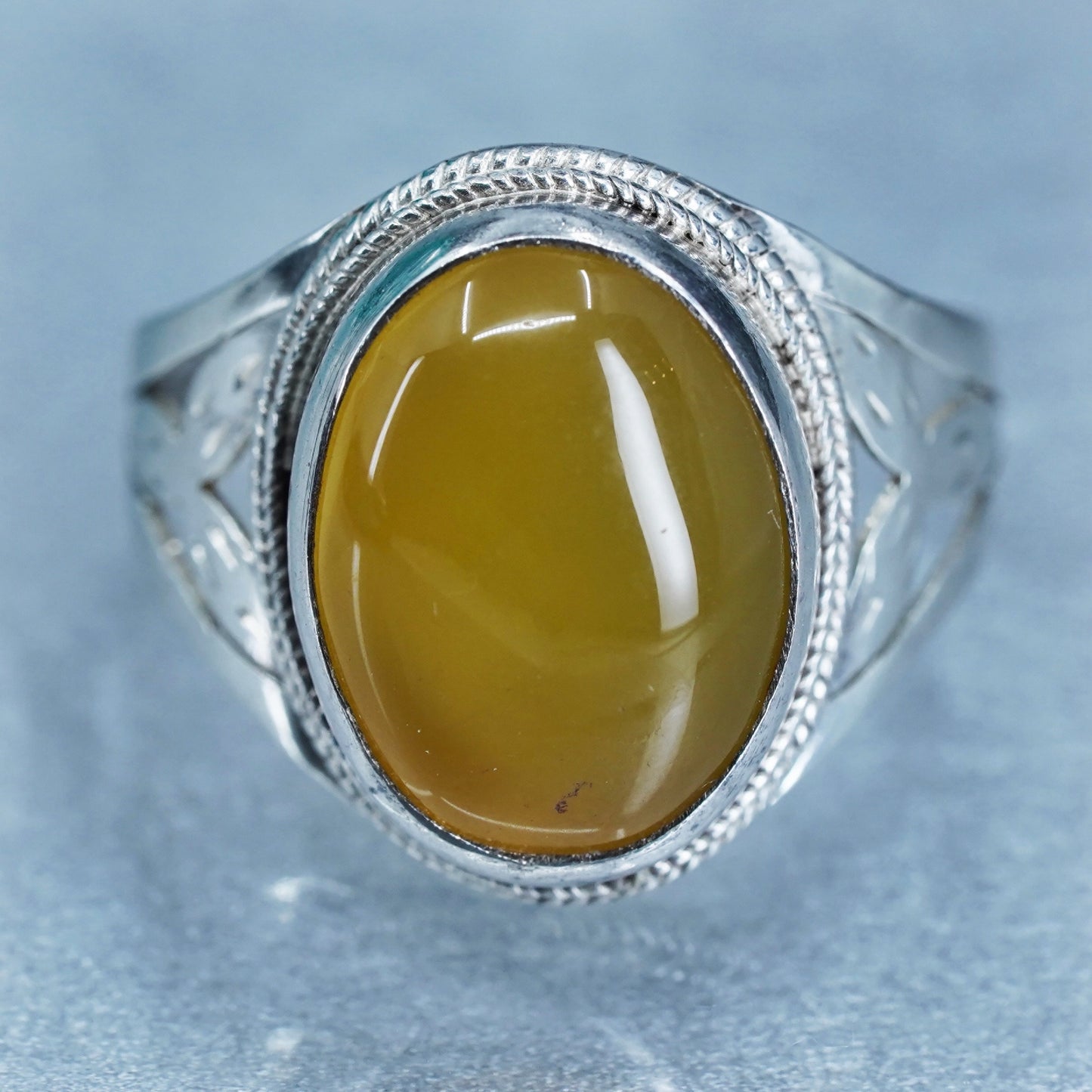 Size 10.25, vintage Mexican sterling 925 silver ring, handmade band w/ citrine