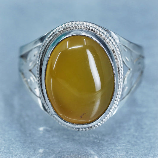 Size 10.25, vintage Mexican sterling 925 silver ring, handmade band w/ citrine