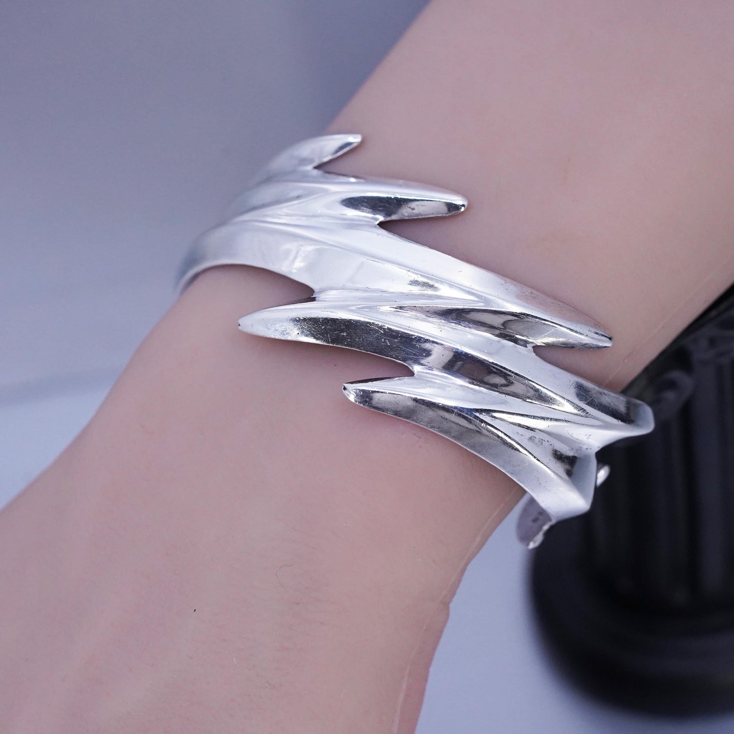 6.5”, Native American Atkinson Co Sterling 925 silver bracelet wide zigzag cuff