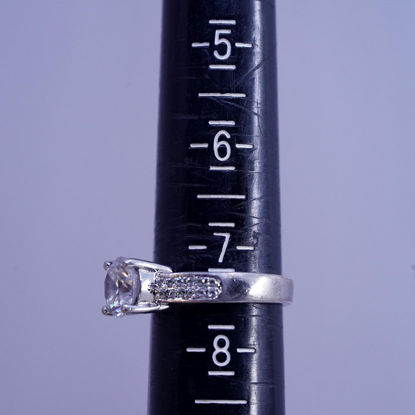 Size 7.25, vintage Sterling 925 silver engagement anniversary ring cluster Cz