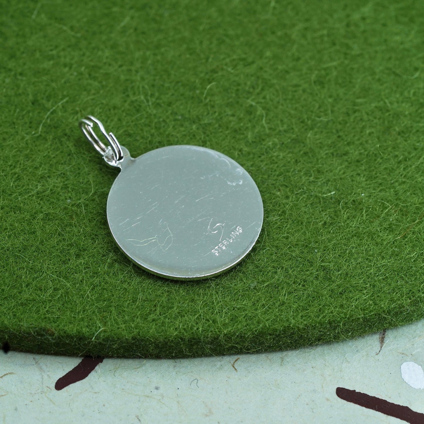 Vintage sterling silver pendant, 925 circle tag charm embossed “mother”