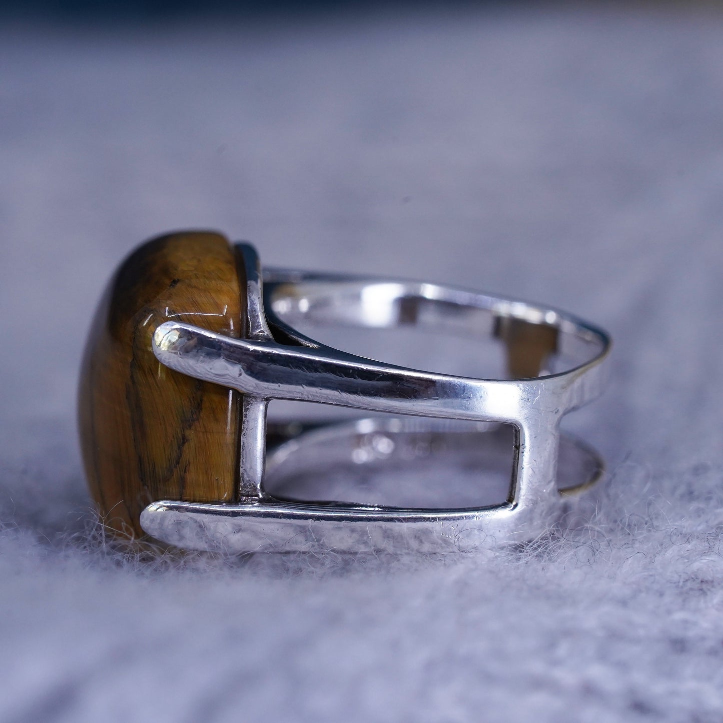 Size 7, vintage Sterling 925 silver handmade ring with square golden tiger eye