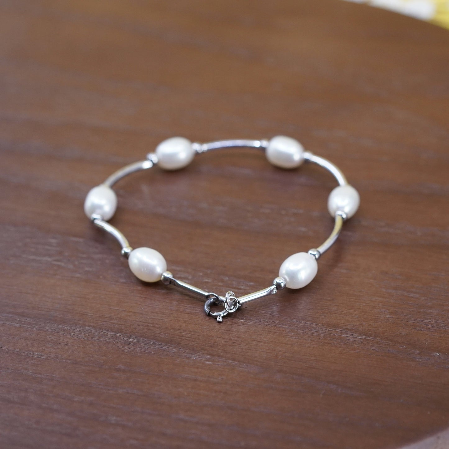 7”, Sterling silver bracelet, 7-8mm freshwater pearl beads chain with 925 clasp