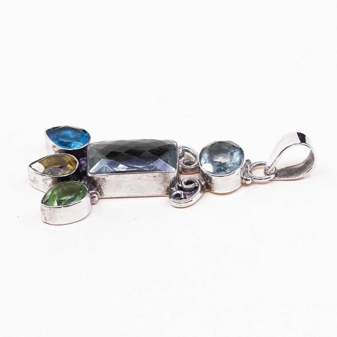 VTG Sterling silver handmade pendant, 925 w/ cushion cut colorful crystal