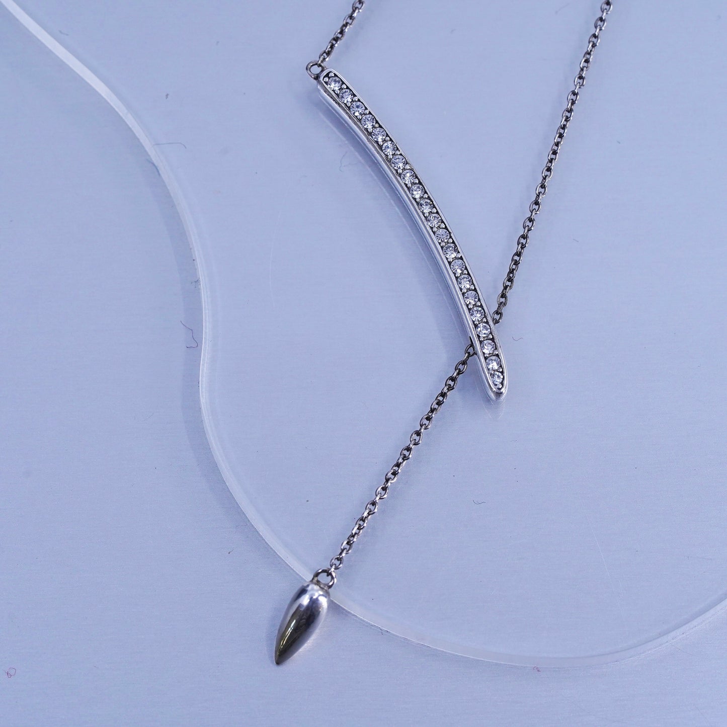 16+2” Silpada Sterling 925 Silver Exuberance CZ Bar Necklace w/ teardrop charm
