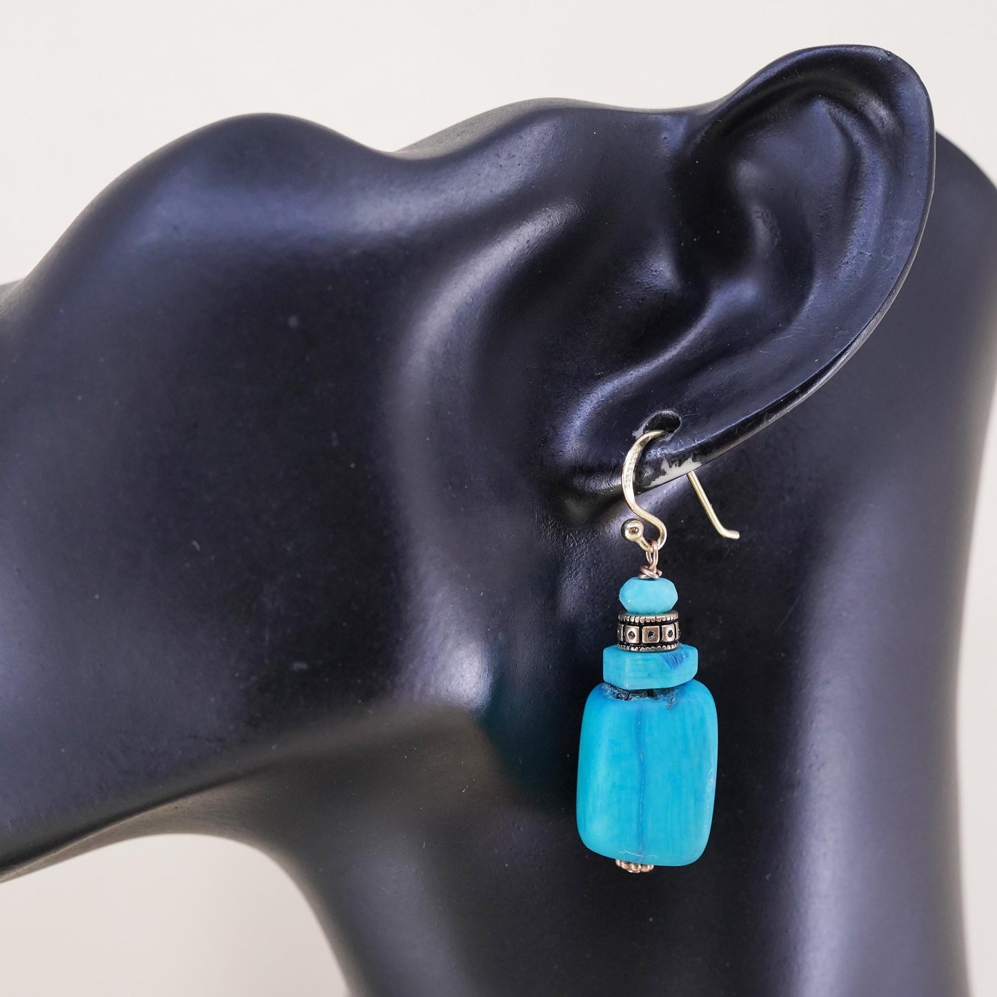 Vintage sterling 925 silver handmade earrings with turquoise nugget