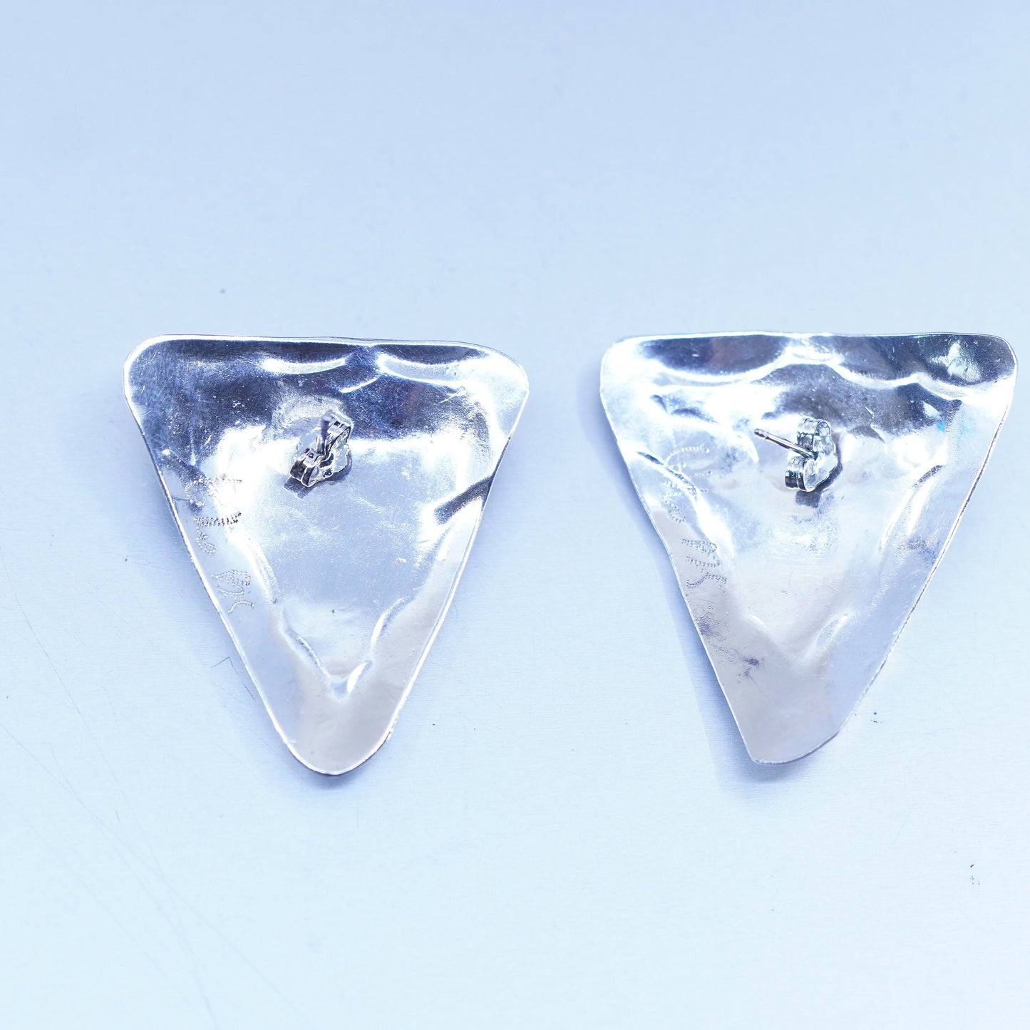 two tone Sterling 925 silver earrings, triangular owl studs pearl black onyx