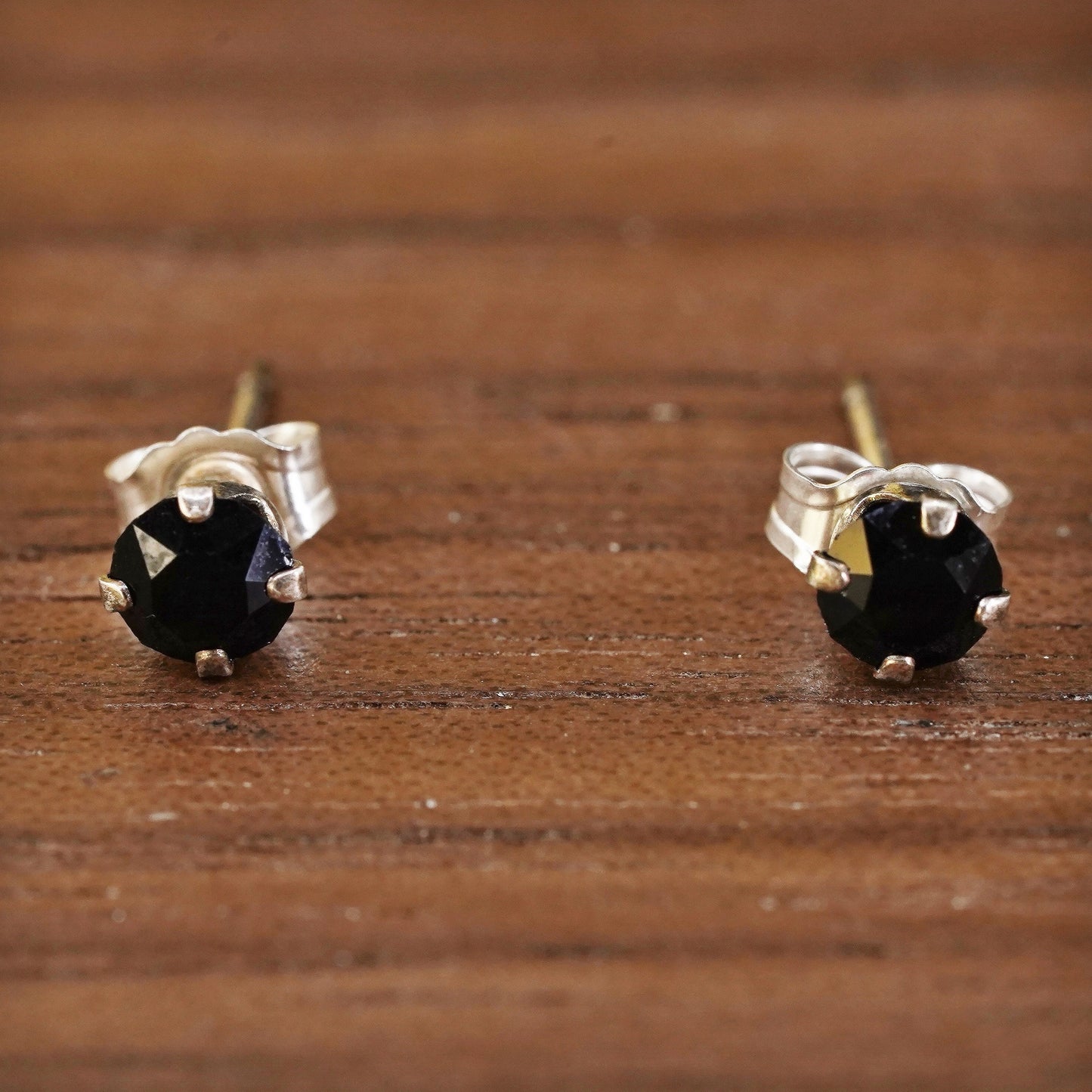 Vintage Sterling silver handmade earrings, 925 obsidian studs