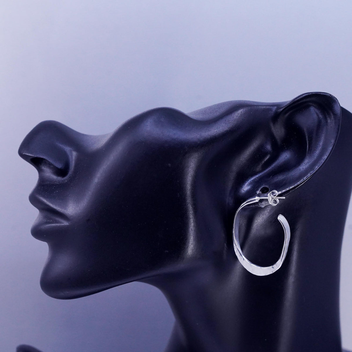 1.25” Vintage 925 Sterling Silver Hoop Earrings, 925 hammered huggie Studs