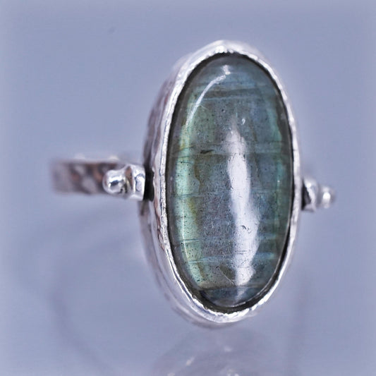 Size 7.5, Sterling 925 silver ring, double sided band with larimar labradorite