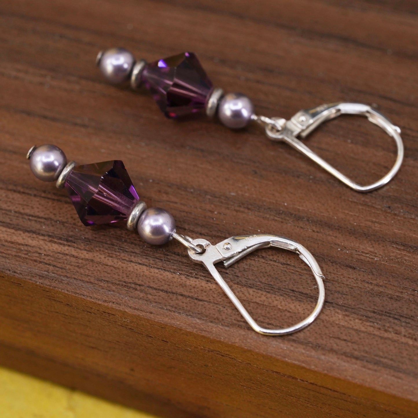 Vintage Sterling 925 silver handmade earrings with amethyst