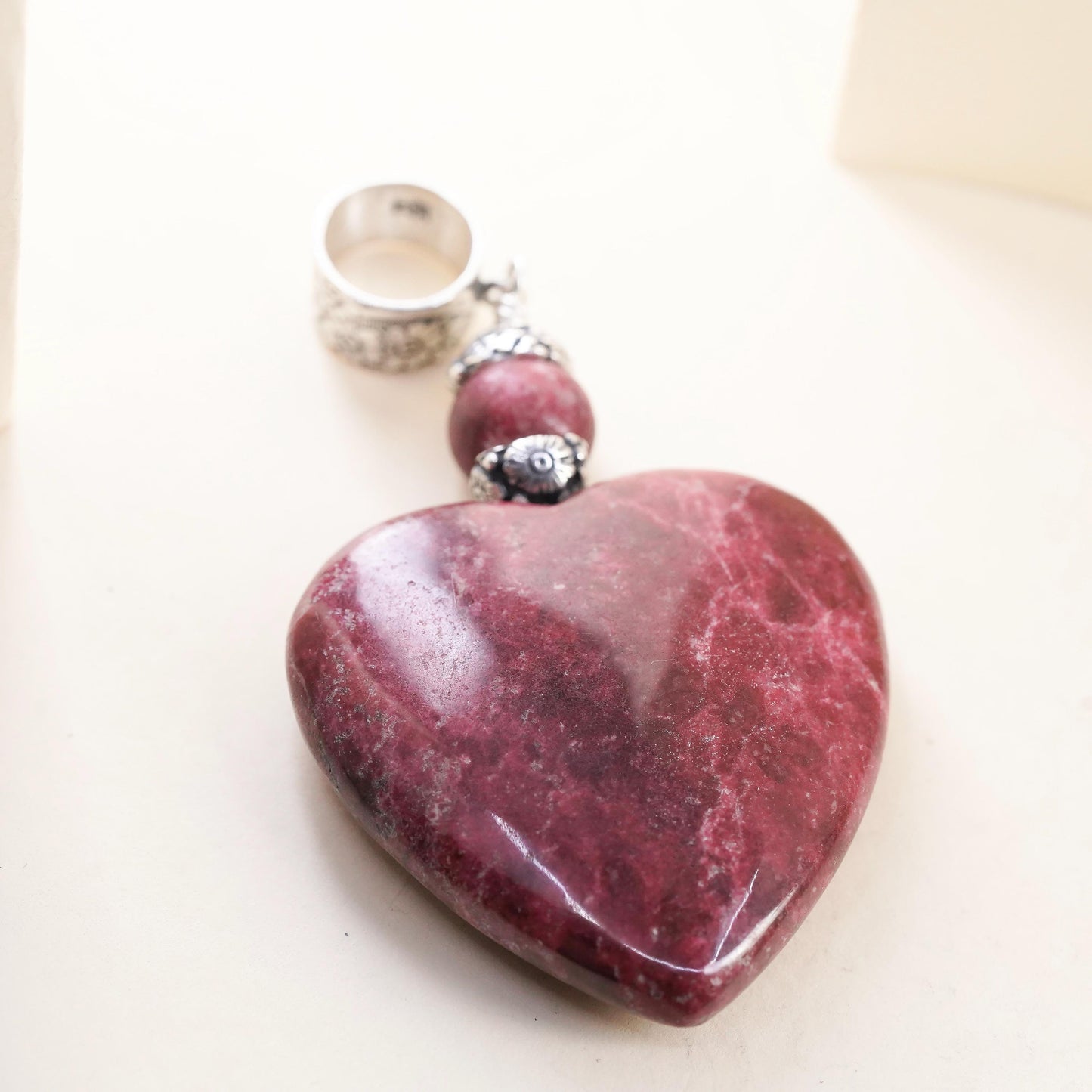 Jay King DTR Thulite Heart Pendant Sterling 925 Silver Pink Gemstone Charm