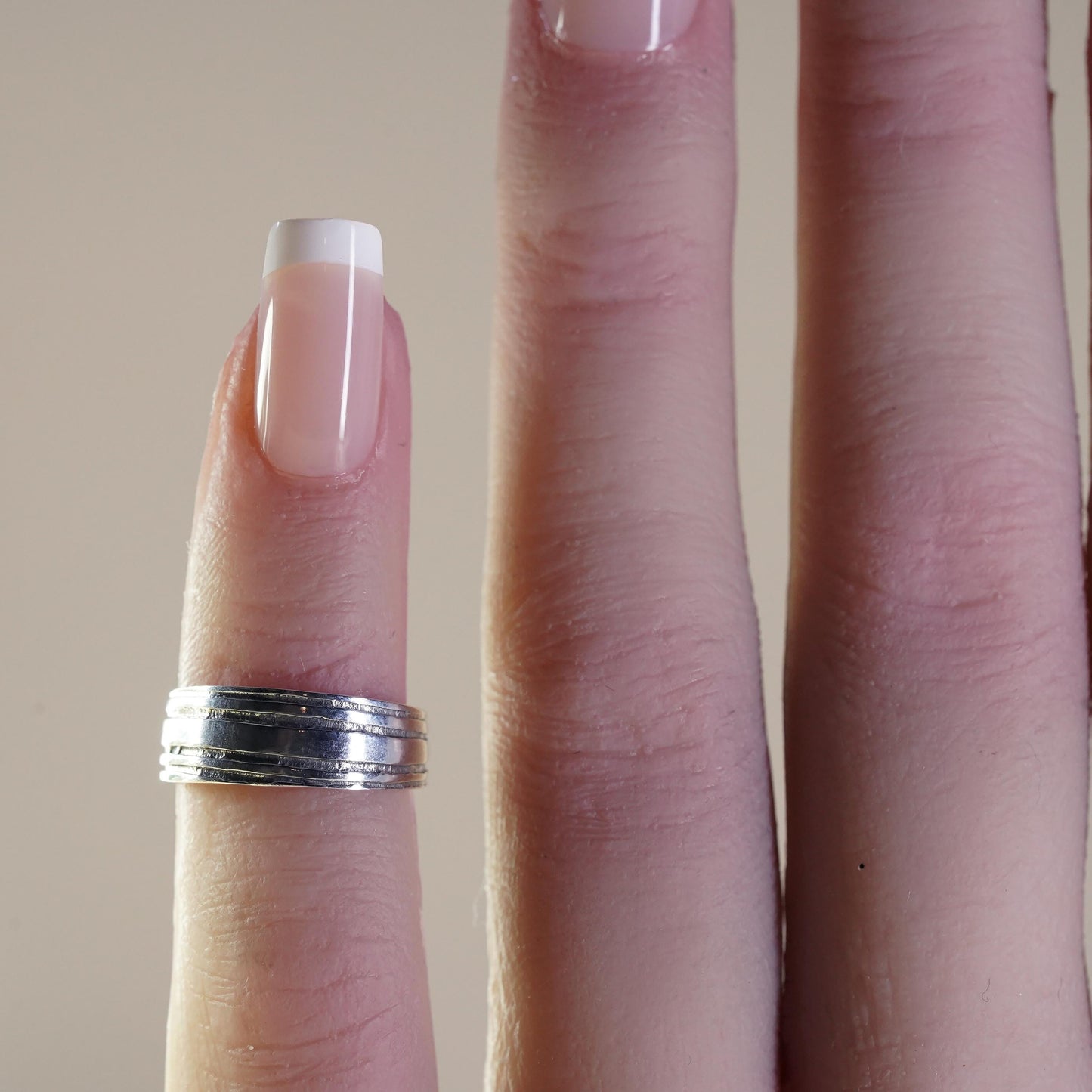 Size 2, vintage sterling silver handmade ring, 925 ribbed band