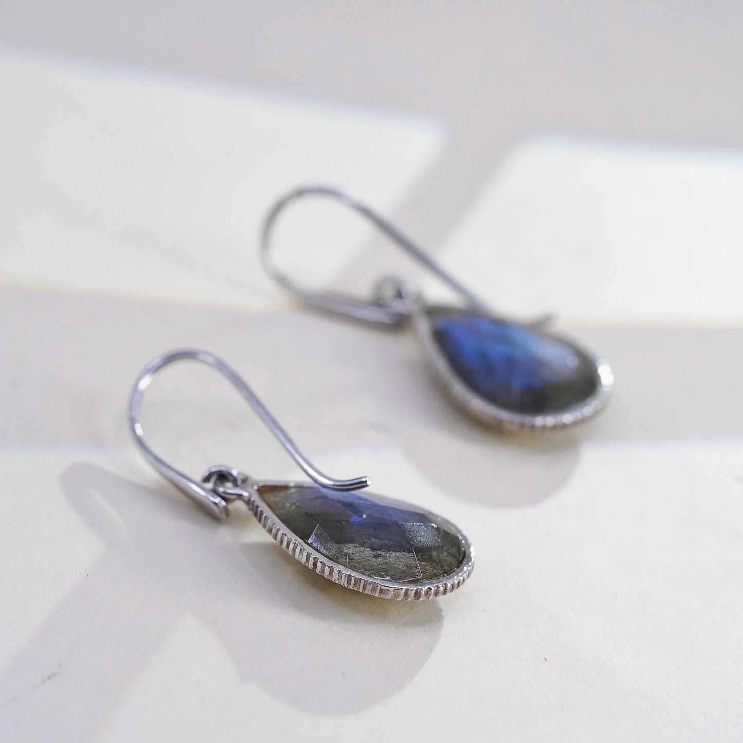 Vintage Sterling 925 silver handmade teardrop earrings with labradorite drops