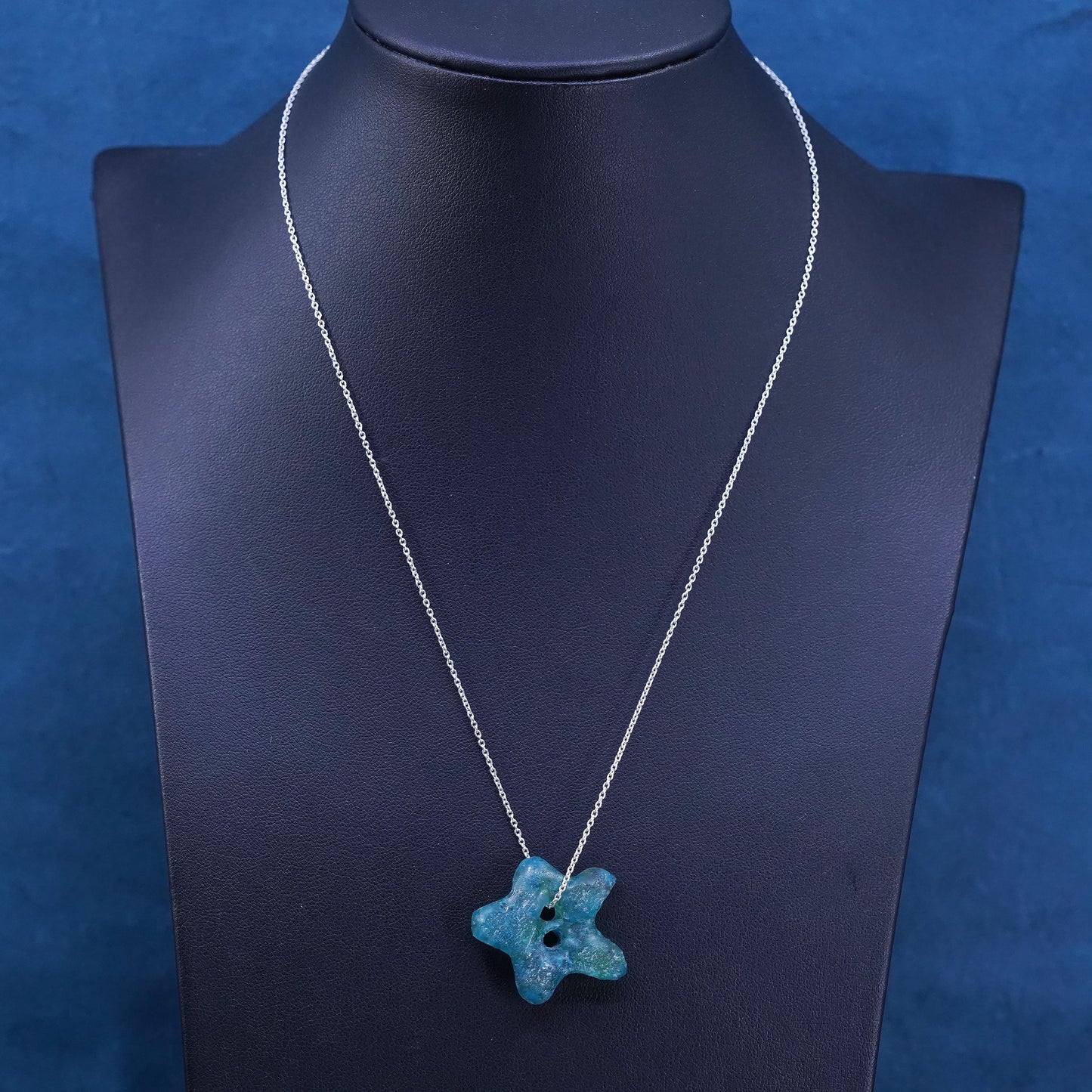 18”, vintage Sterling silver necklace, 925 circle chain glass starfish pendant