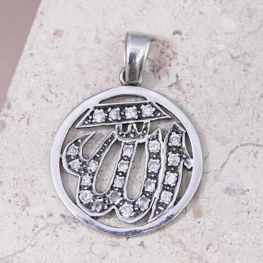 Vintage sterling silver religious symbol charm, 925 initial "WI” pendant with cz