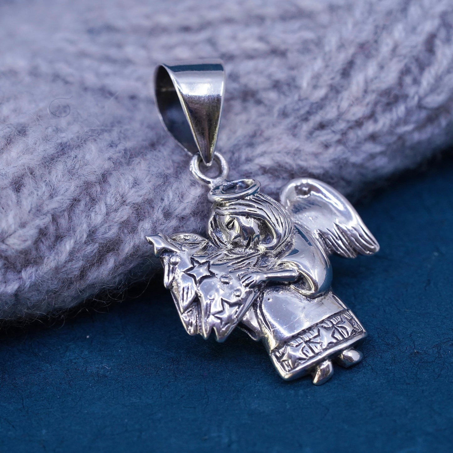 Vintage sterling silver handmade pendant, 925 Angel charm