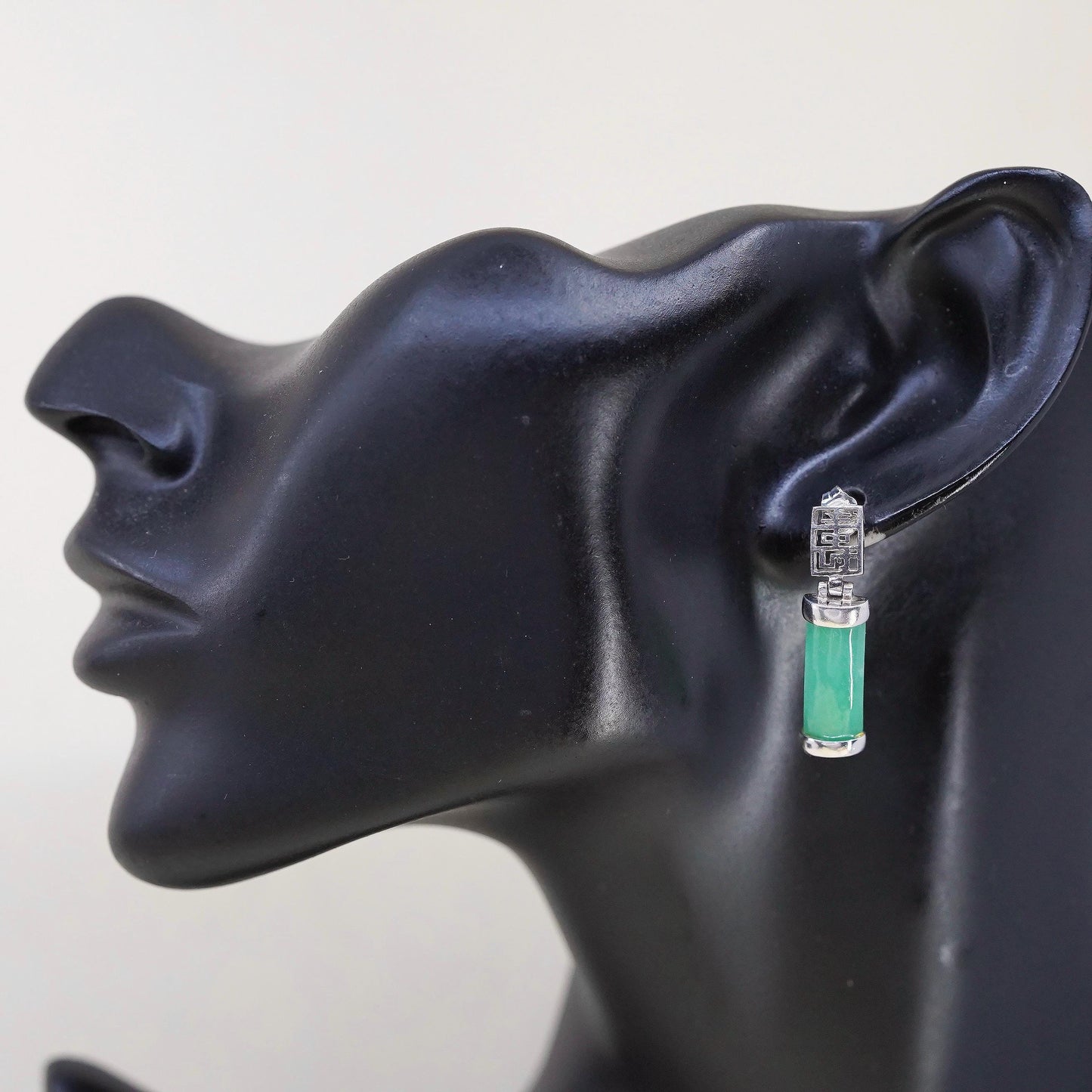Vintage sterling silver 925 handmade with jade earrings w/ Chinese “ longevity”