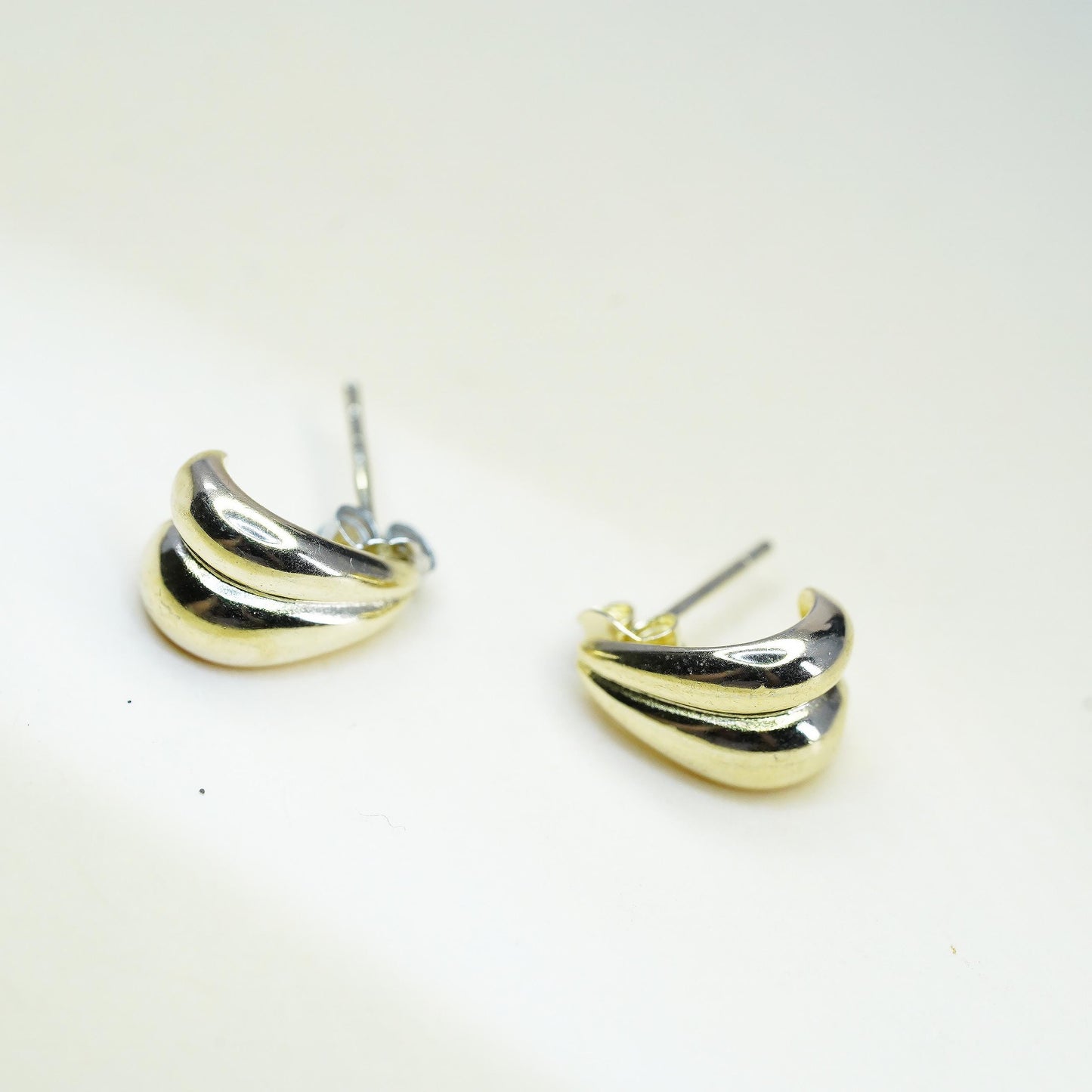 Vintage Yellow Gold Plated Sterling silver handmade earrings, 925 huggie studs
