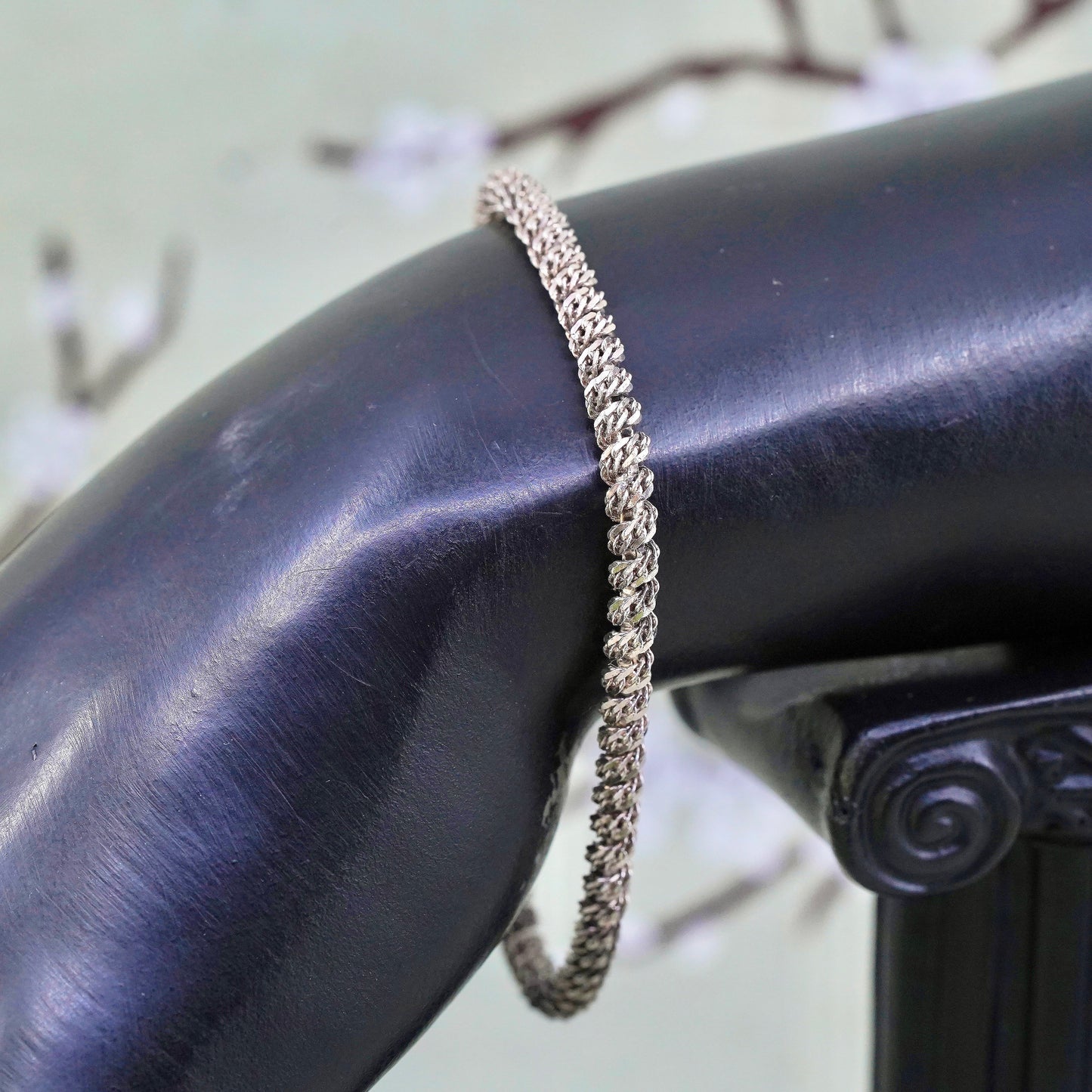 6.5” 4mm, Vintage Italian sterling 925 silver twisted curb chain bracelet