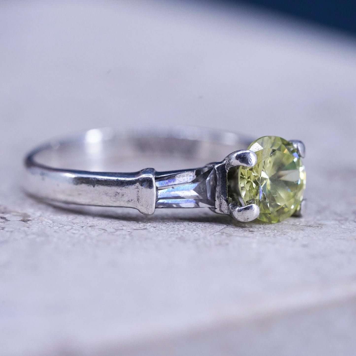 Size 7, vintage Sterling 925 silver ring with citrine and cz around