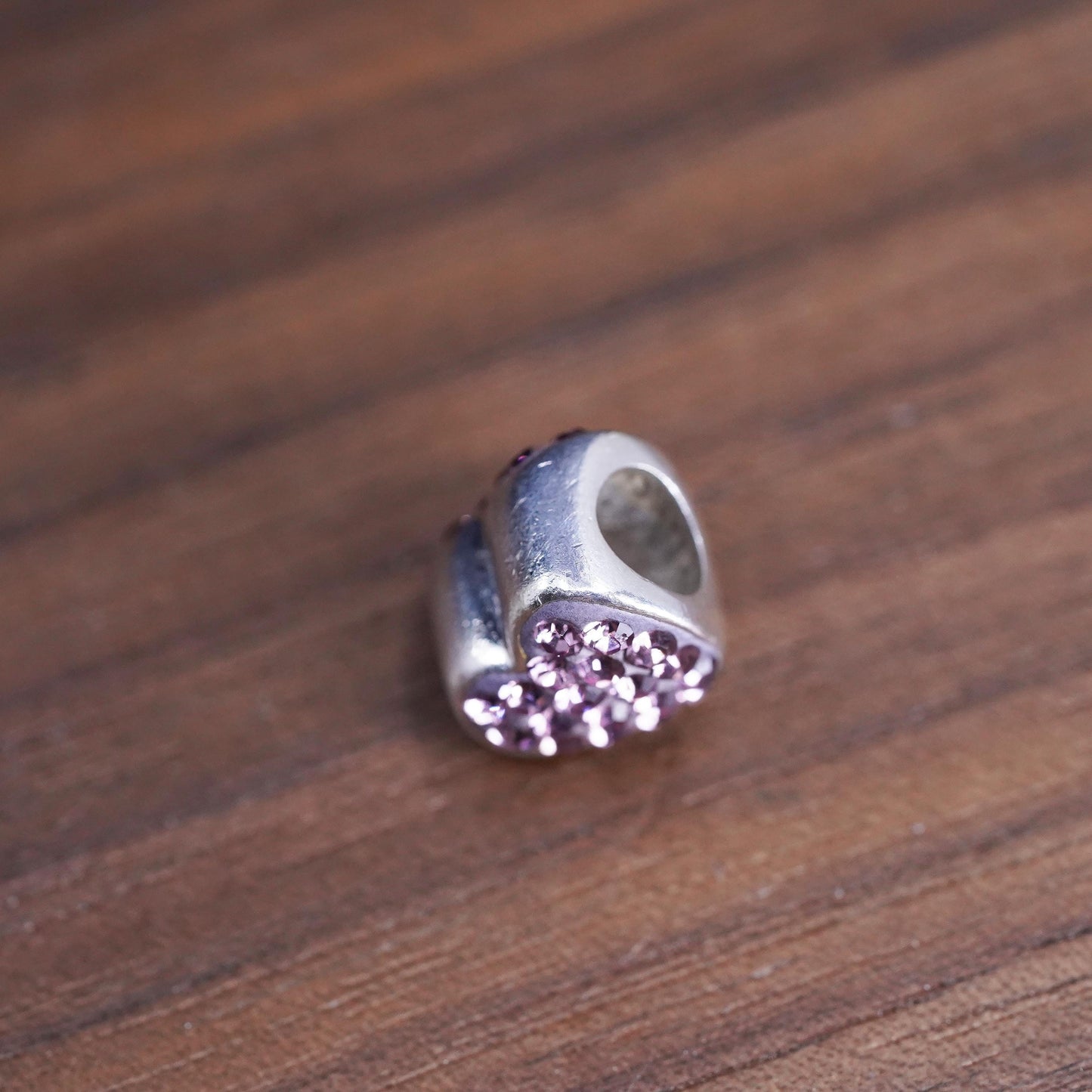 Italian IBB Sterling 925 silver handmade heart bead charm with pink cz