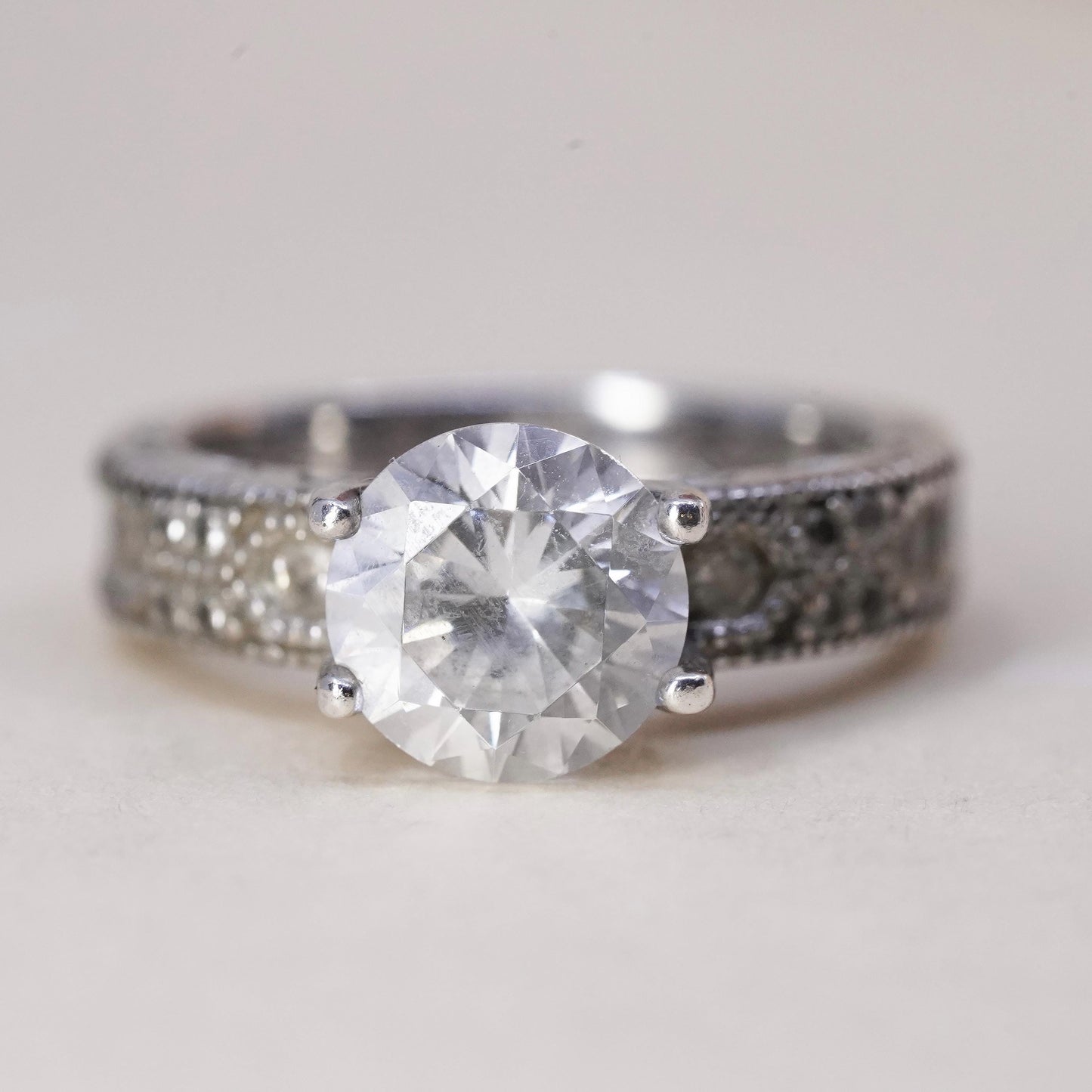 Size 5, Vintage Stauer Sterling Silver 925 Anniversary Band Ring with cz