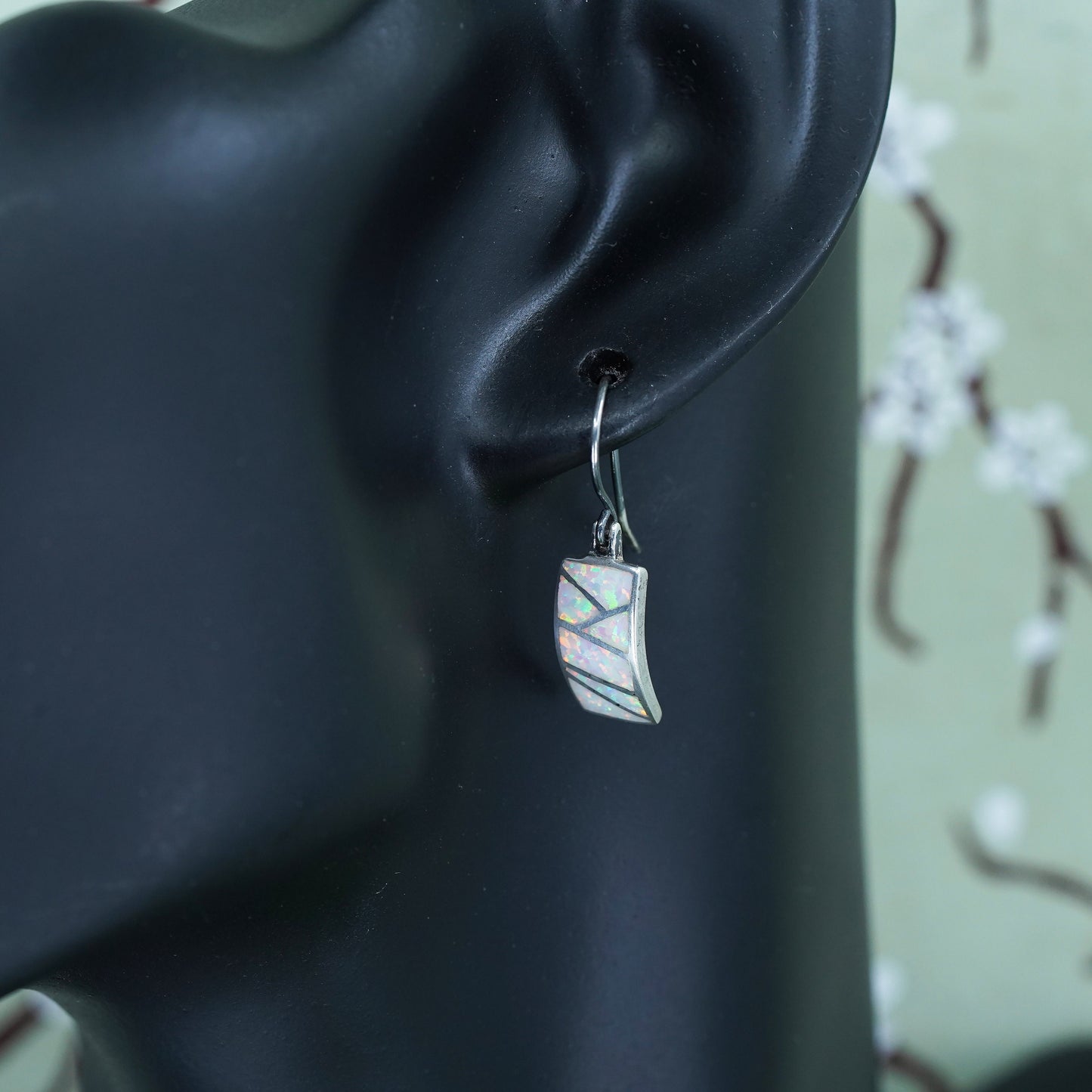 Native American zuni Sterling 925 silver earrings with fire opal inlay