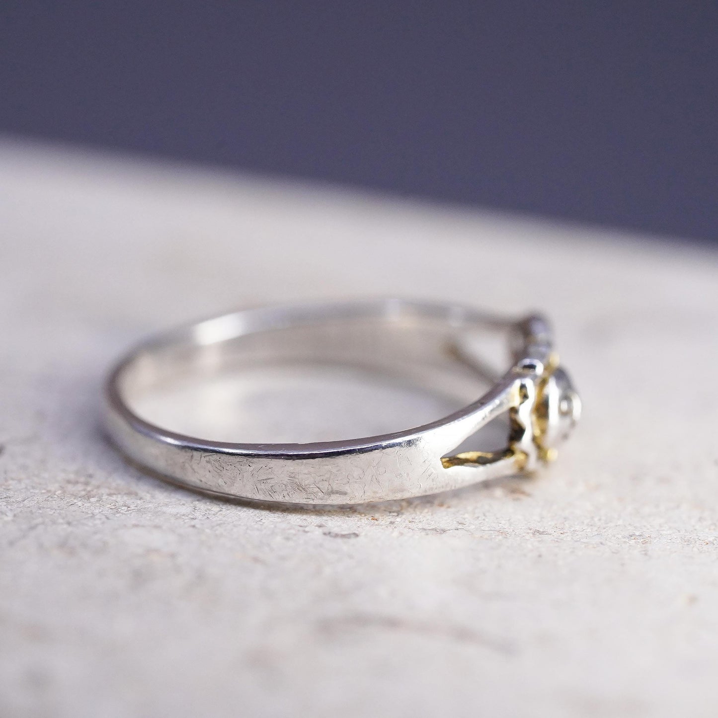 Size 7.75, vintage Sterling silver handmade ring, 925 sun moon face band