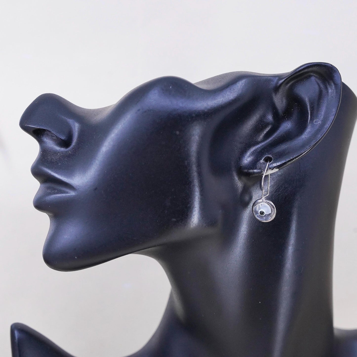 Vintage 925 Sterling silver handmade earrings with glass evil eye dangles
