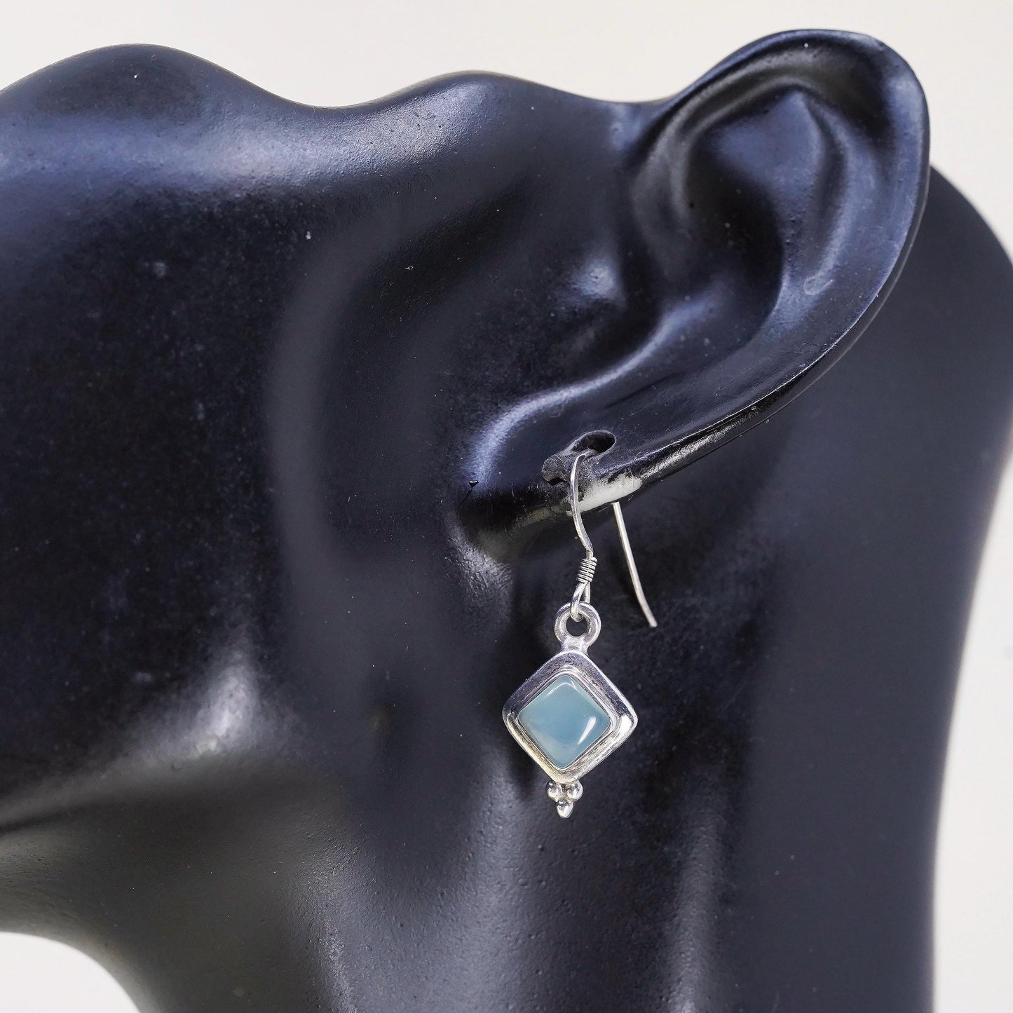 Vintage Sterling 925 silver handmade earrings with square Chalcedony