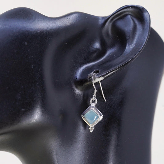 Vintage Sterling 925 silver handmade earrings with square Chalcedony