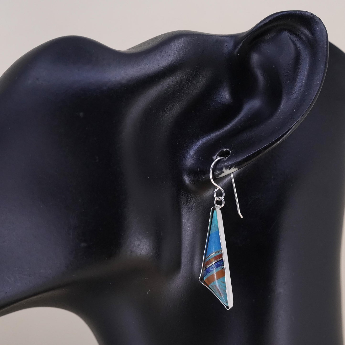 Native American Sterling 925 silver handmade triangular earrings turquoise