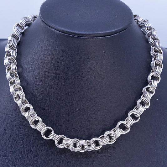 14" 9mm, vintage Sterling 925 silver bold circle chain choker collar necklace