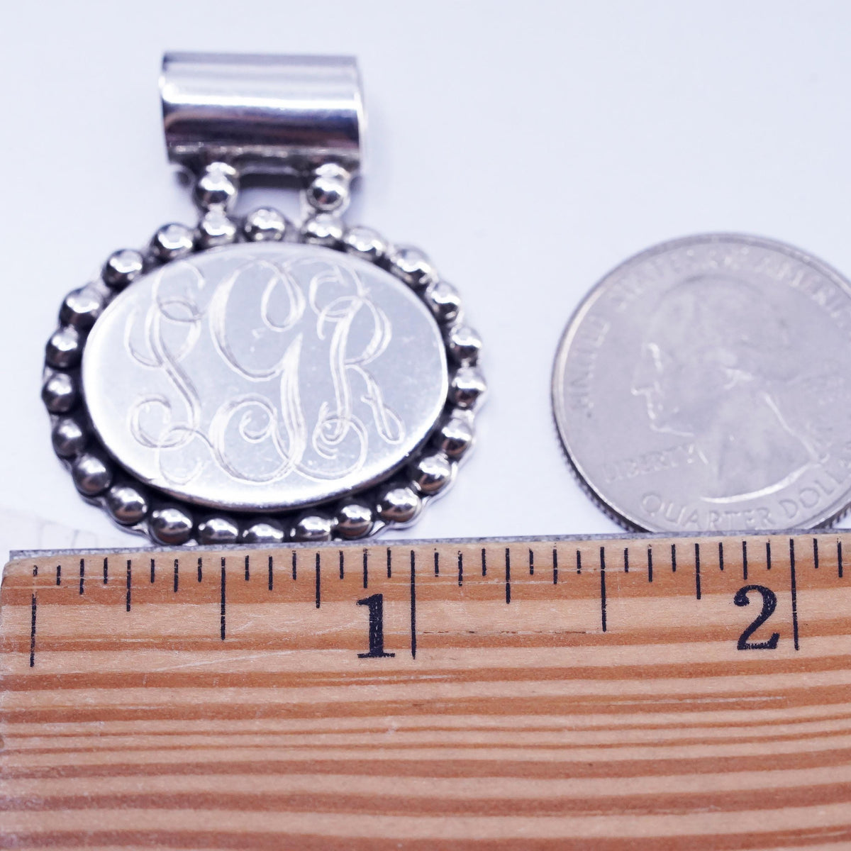 Mexican Sterling 925 silver charm pendant, initial monogram "SRG" with cable
