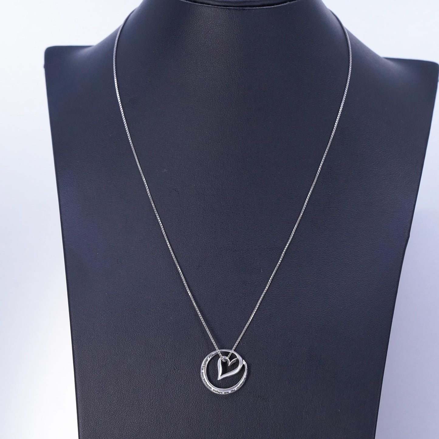 18”, vintage Sterling 925 silver handmade box necklace with heart pendant