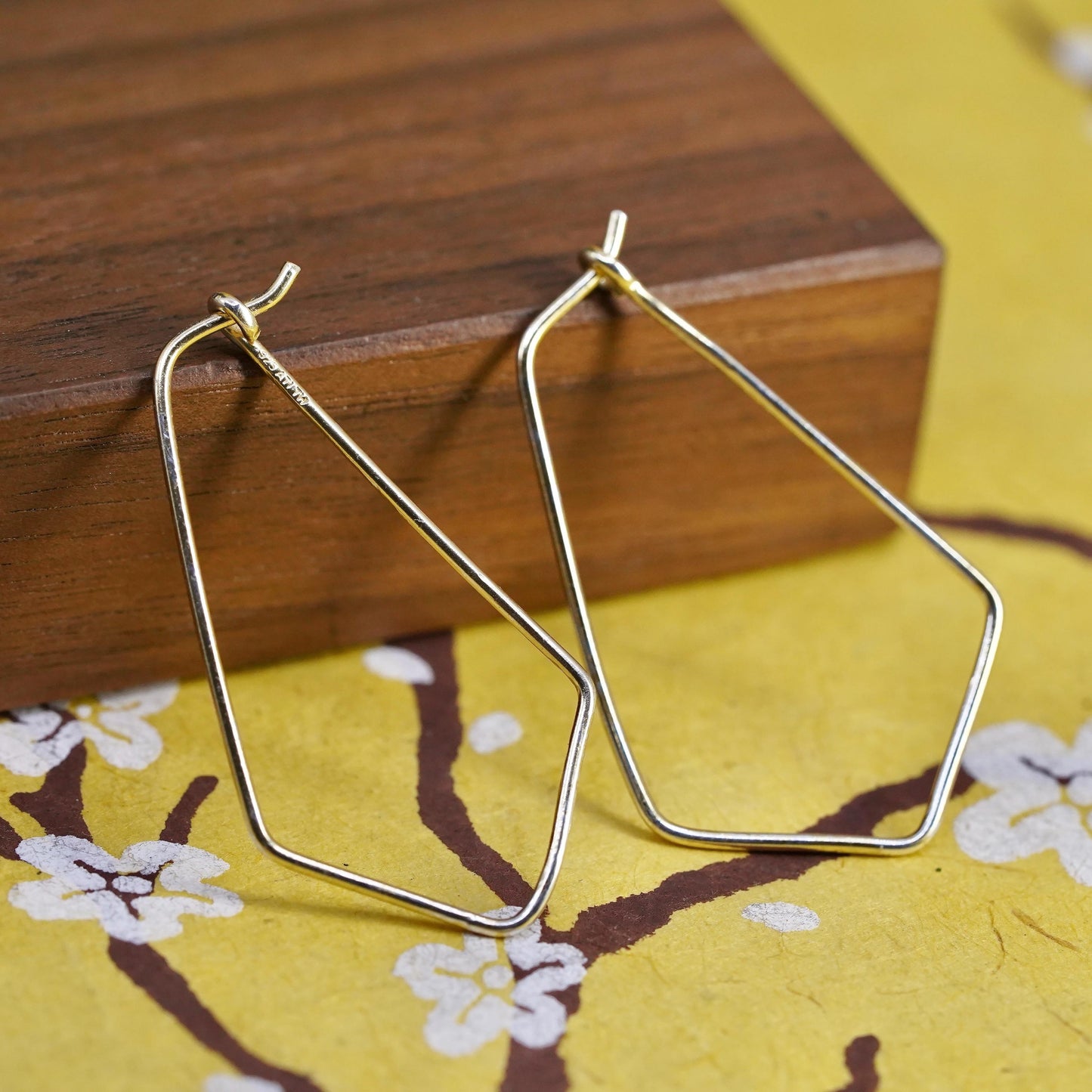 1.5", VTG vermeil gold plated Sterling silver handmade earrings, 925 edgy hoops