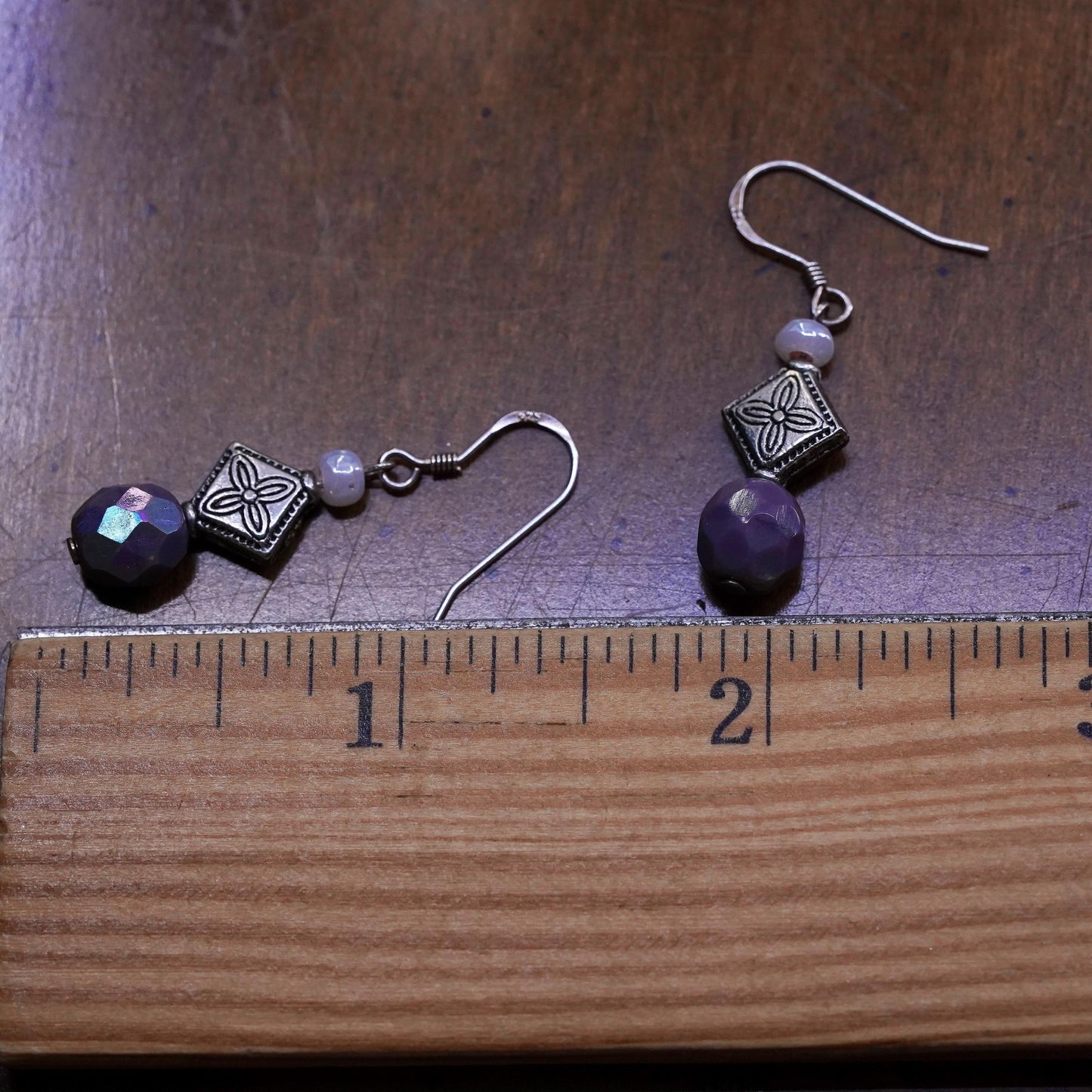 Vintage Sterling silver handmade earrings with crystal dangles