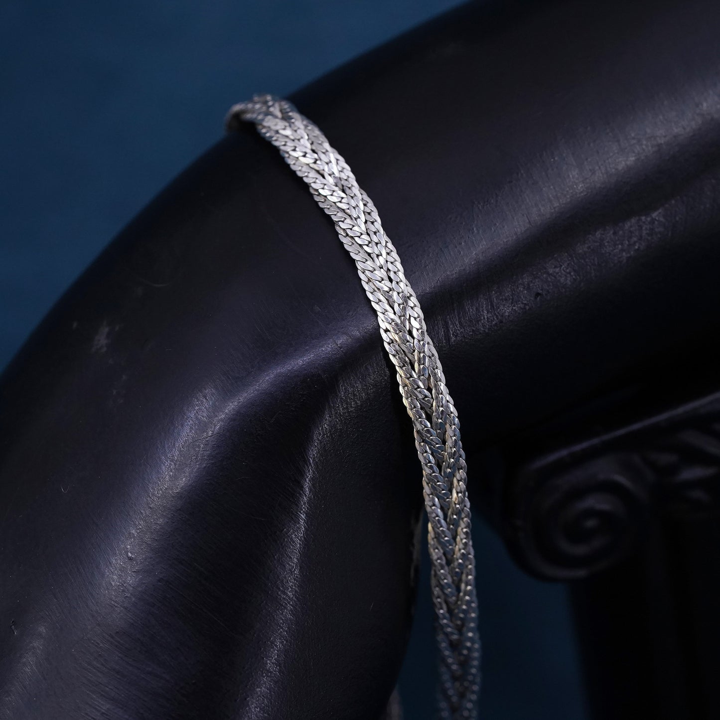 7.75", 6mm, vintage Sterling silver bracelet, 925 woven flatten curb chain